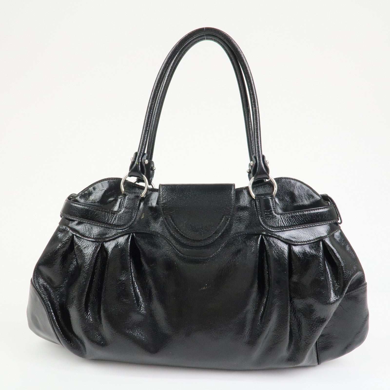 Ferragamo Gancini Patent Leather Hand Bag Shoulder Bag Black