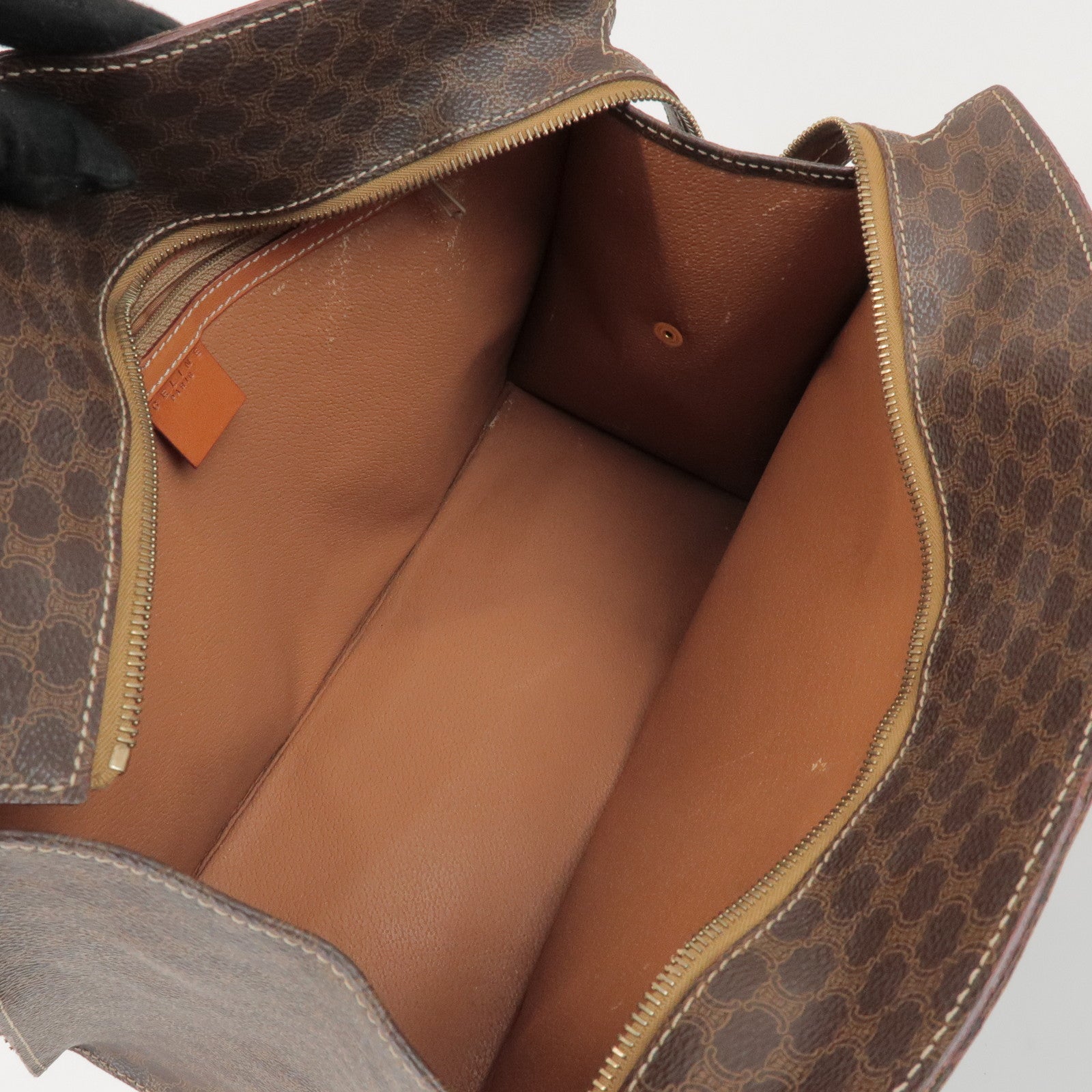 CELINE Macadam PVC Coated Canvas Leather Hand Bag Tote Bag Brown
