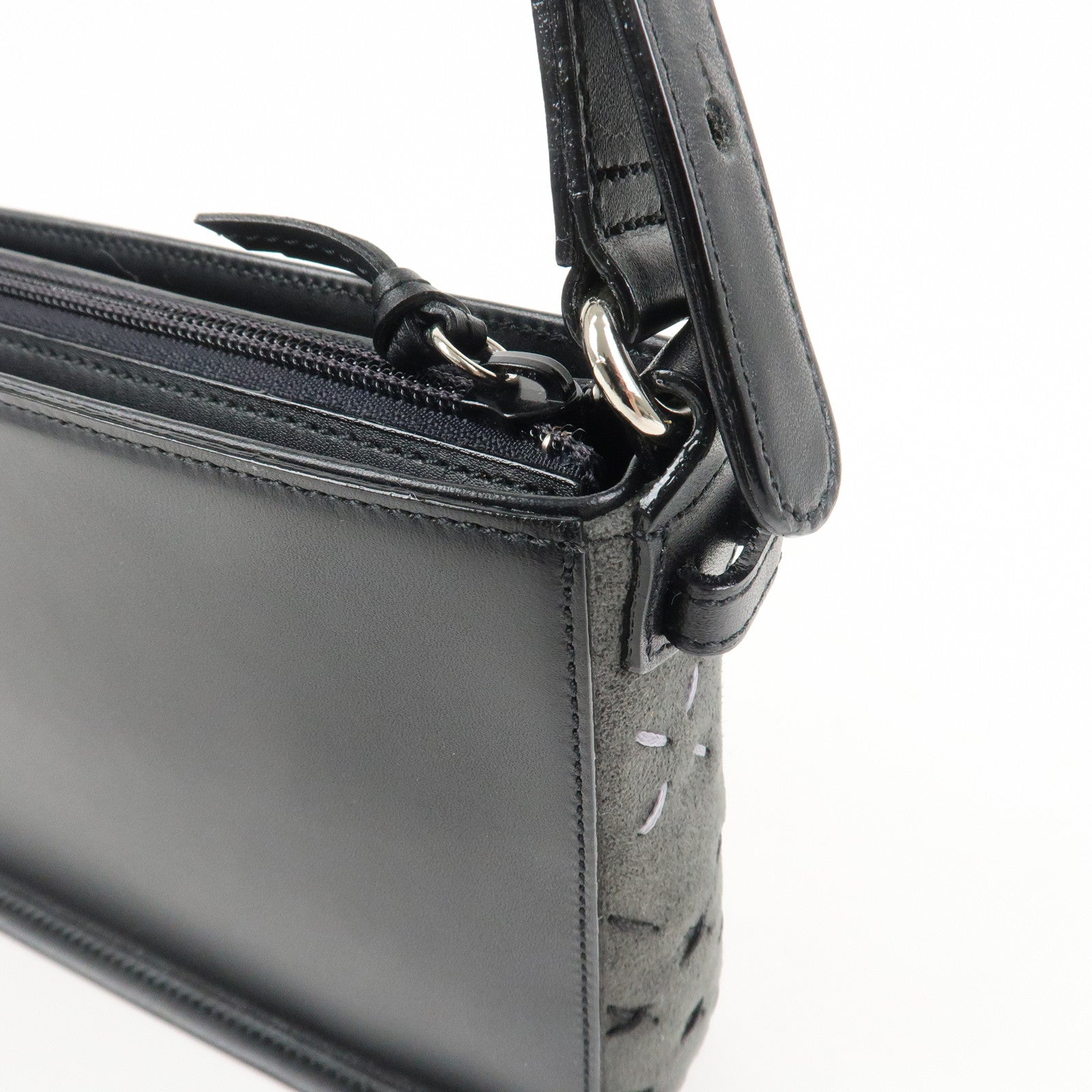 BURBERR Logo Cotton Leather Adjustable Hand Bag Shoulder Bag Black