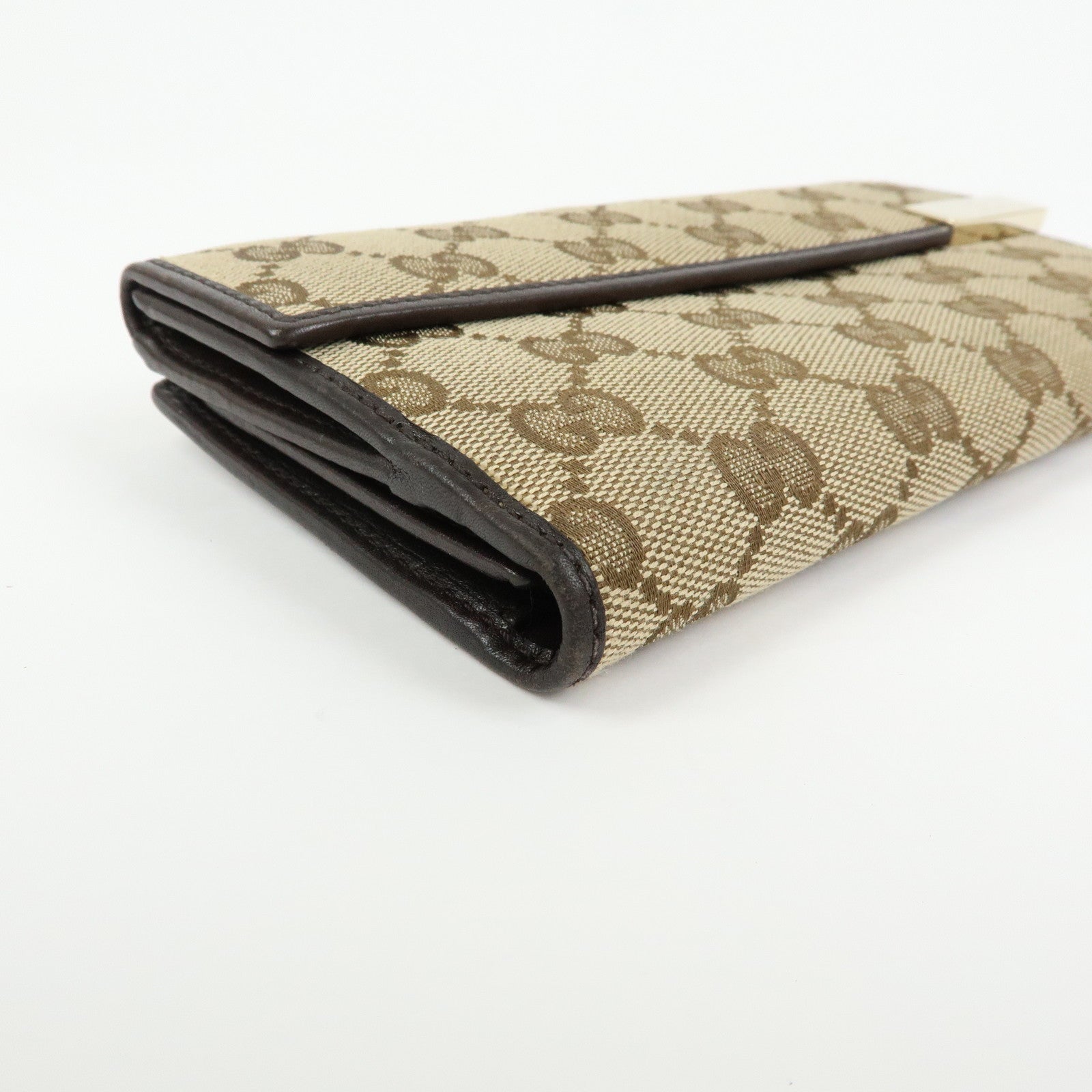 GUCCI GG Canvas Leather Long Wallet Beige Brown 257012