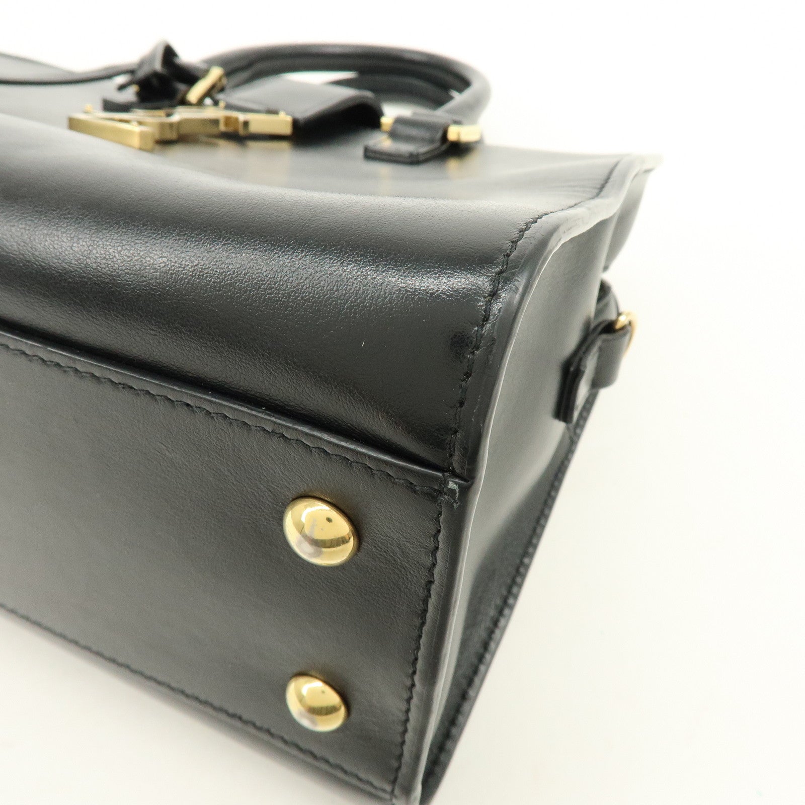 SAINT LAURENT PARIS Baby Cabas Cassandra Leather Hand Bag Black