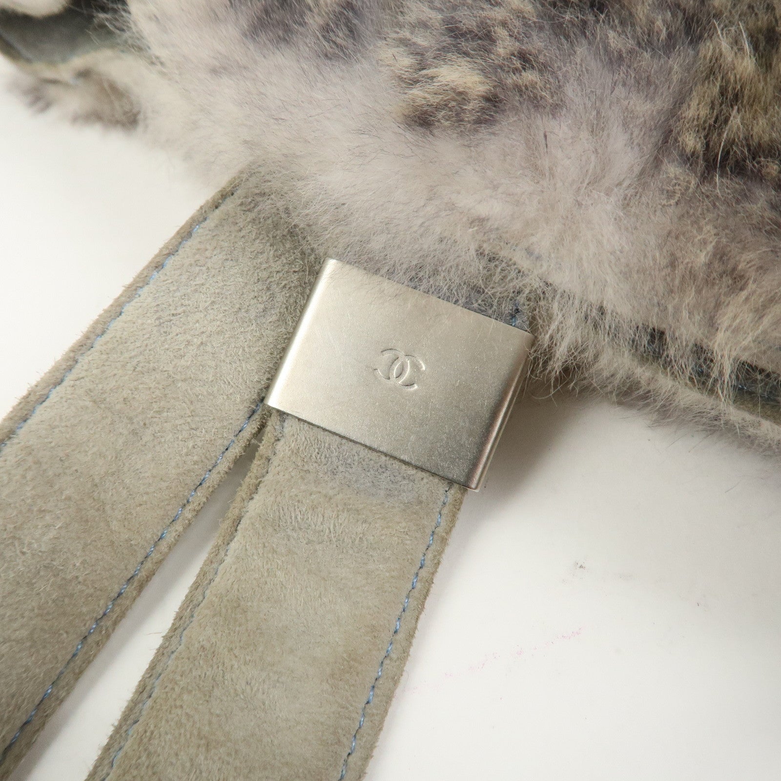 CHANEL COCO Mark Logo Fur Suede Hand Bag Grey