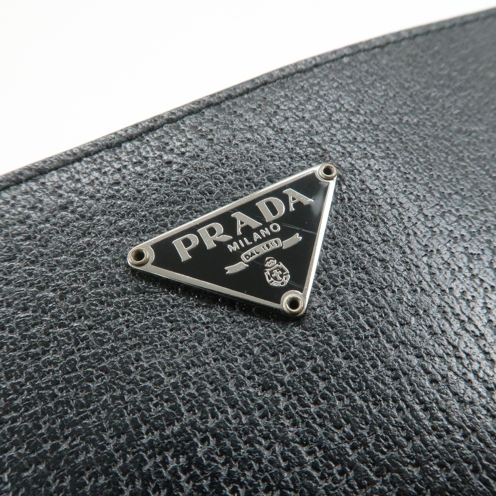 PRADA Triangle Logo Leather Tote Bag Shoulder Bag Black BR0394