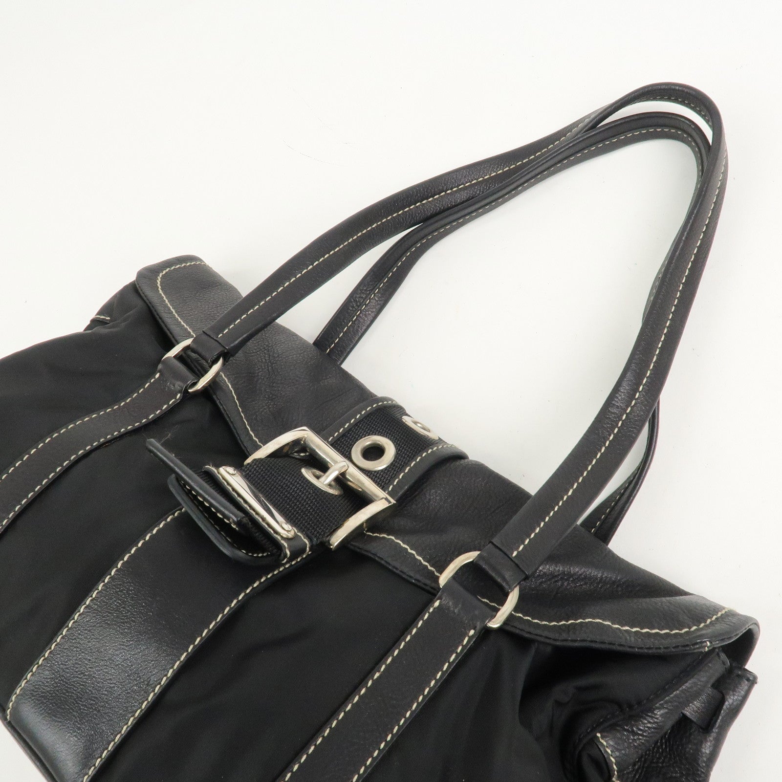 PRADA Triangle Logo Nylon Leather Shoulder Bag Black BR2418