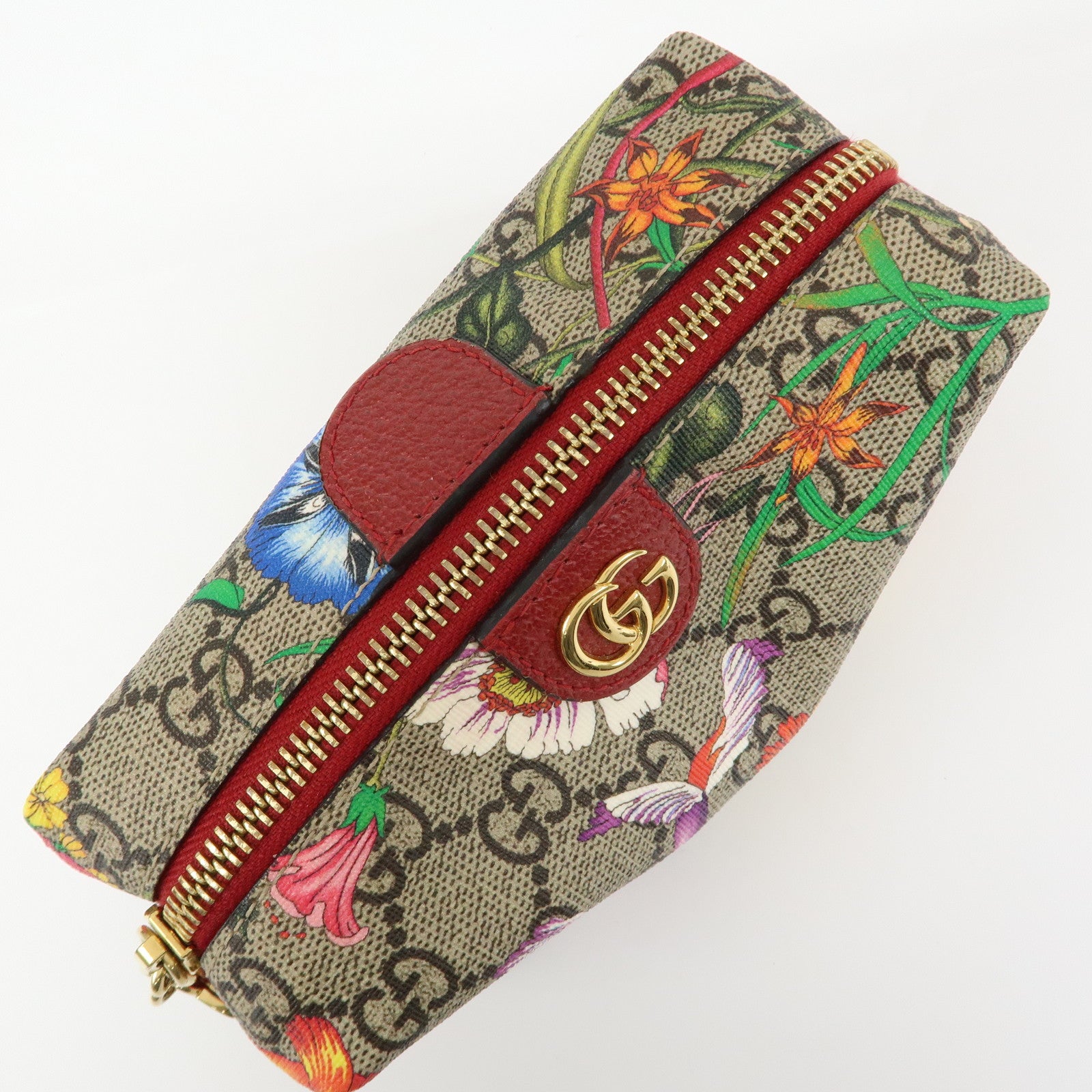 GUCCI GG Marmont Flora GG Supreme Cosmetic Pouch Beige Red 548394