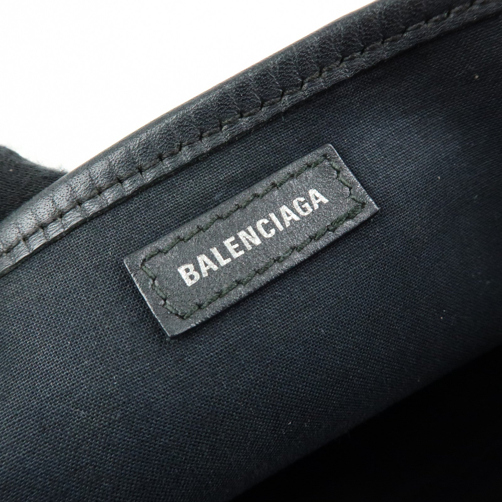 BALENCIAGA Navy Cabas XS Canvas Leather 2Way Bag Black 390346