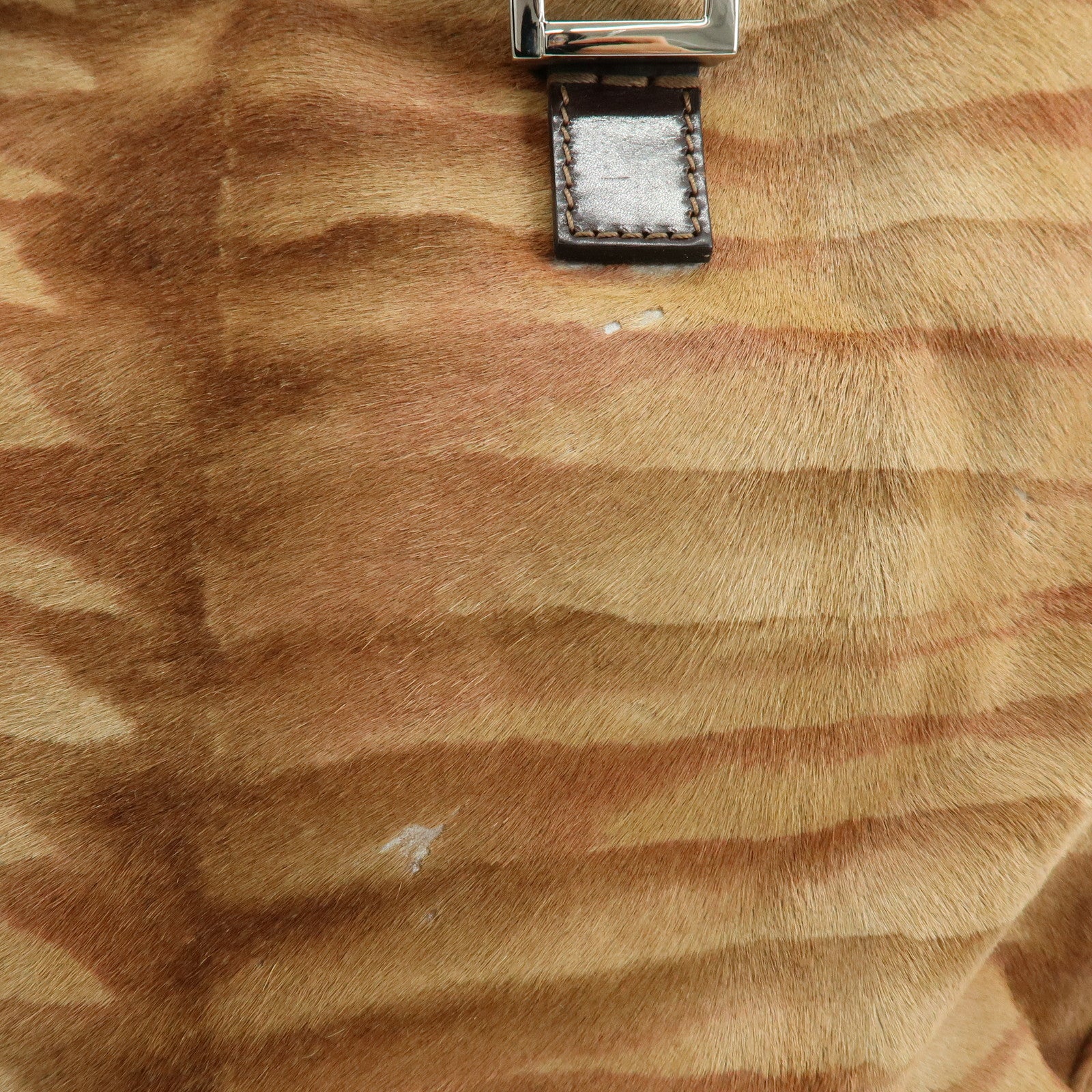 FENDI Calf Hair Leather Animal Pattern Tote Bag Hand Bag Brown