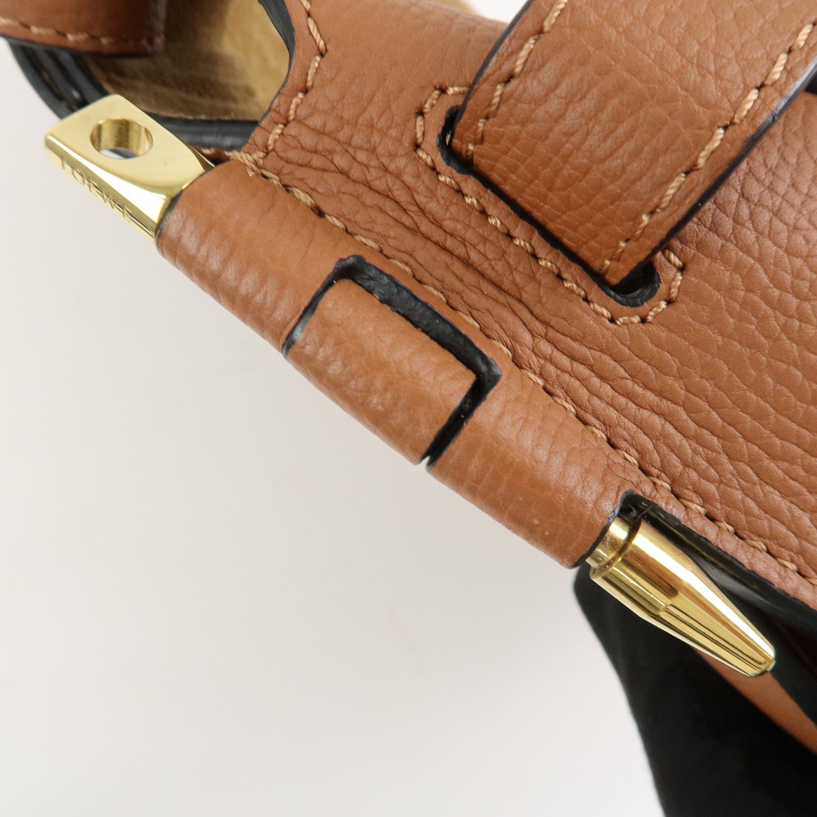 LOEWE Leather Gate Bag Shoulder Bag Brown Gold Hardware Used