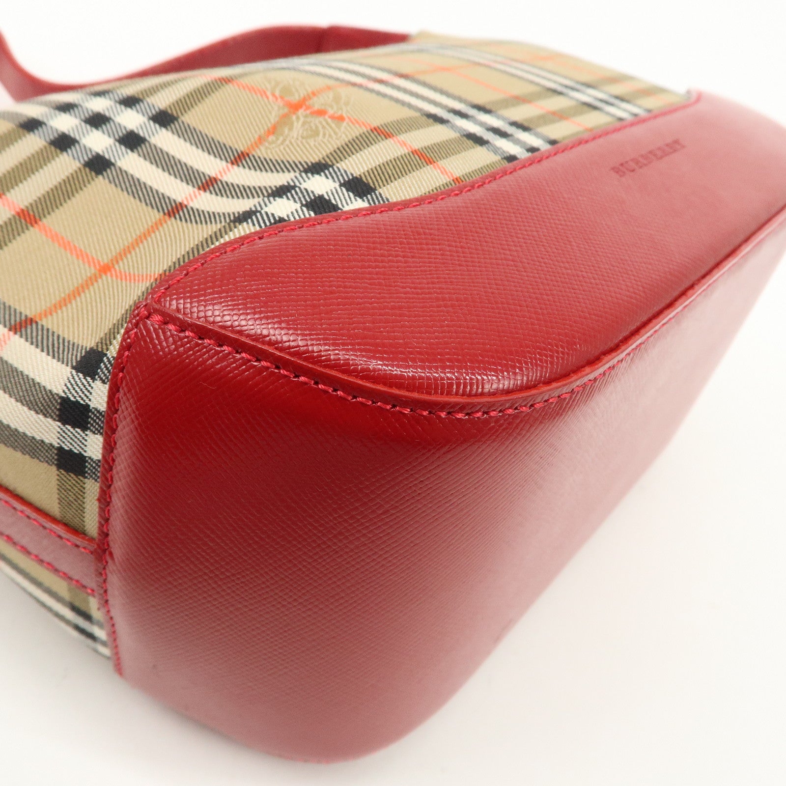 BURBERRY Canvas Leather Nova Plaid Shoulder Bag Hand Bag Beige Red