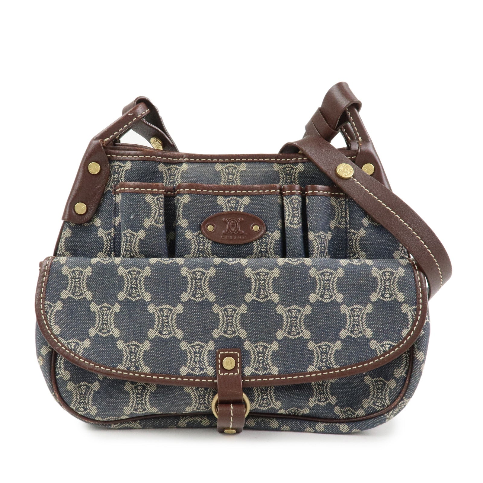 CELINE Macadam Logo Canvas Leather Shoulder Bag Crossbody Bag Denim