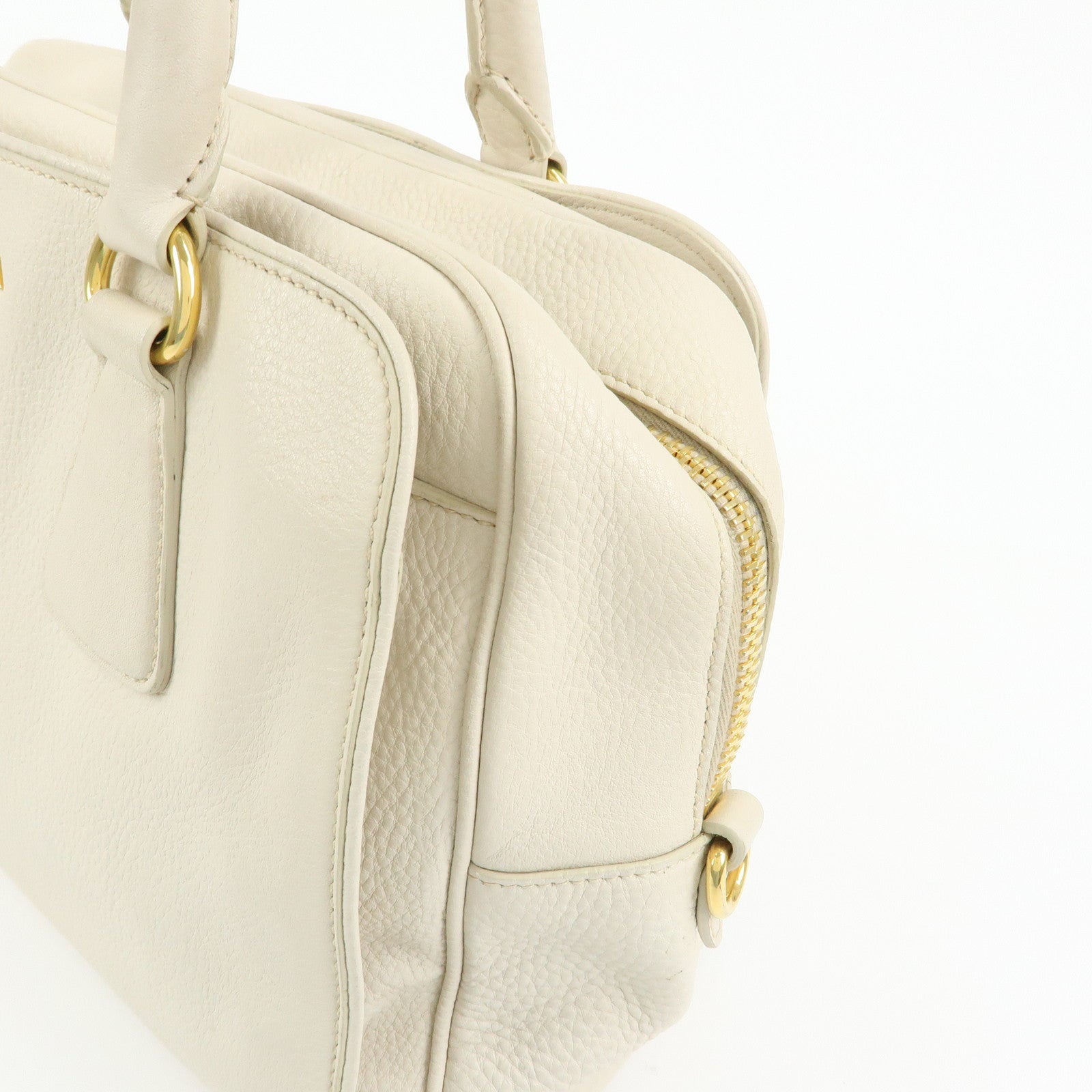 PRADA Vitello Daino Leather Hand Bag Ivory BL0804