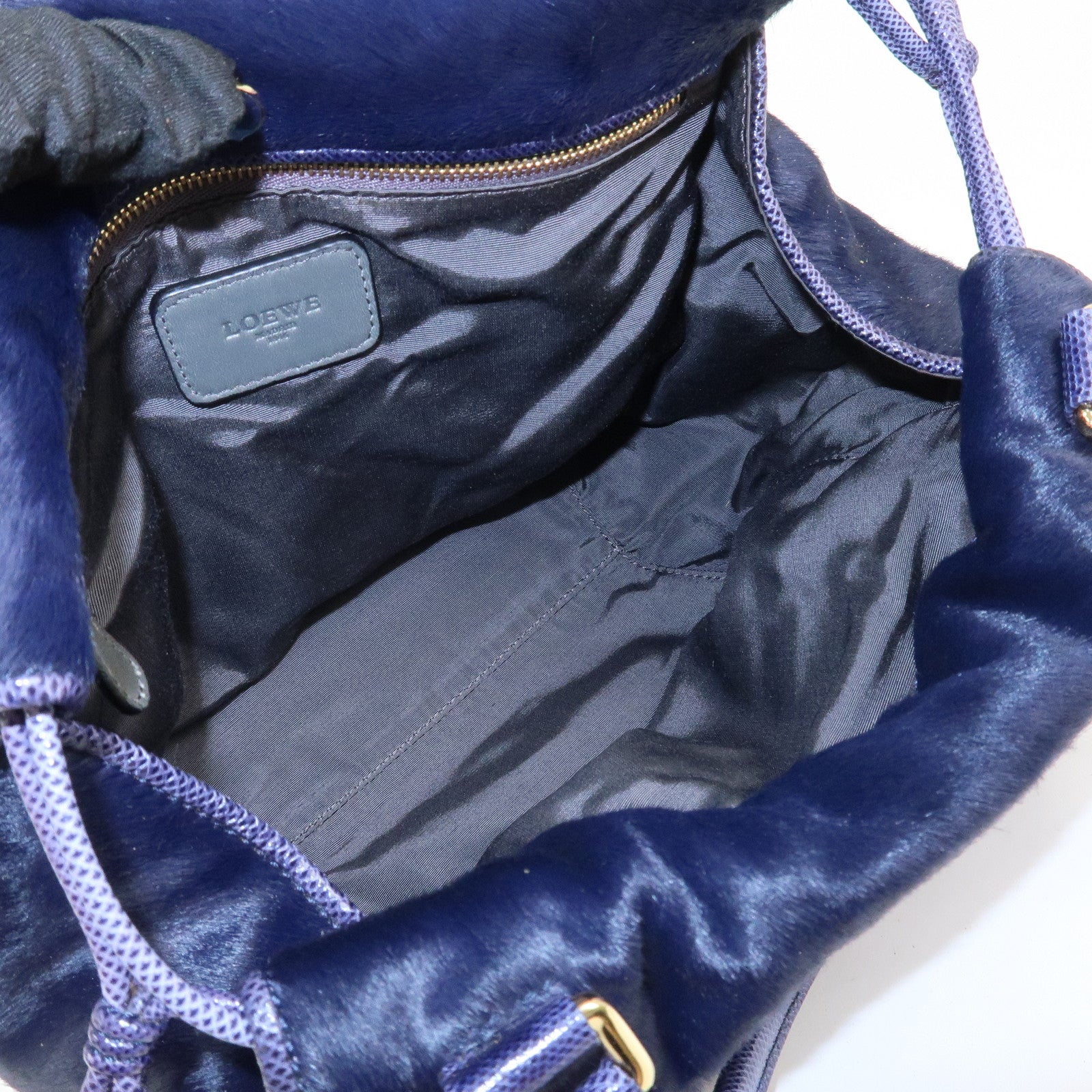 LOEWE Logo Unborn Calf Leather Hand Bag Charm Shoulder Bag Navy