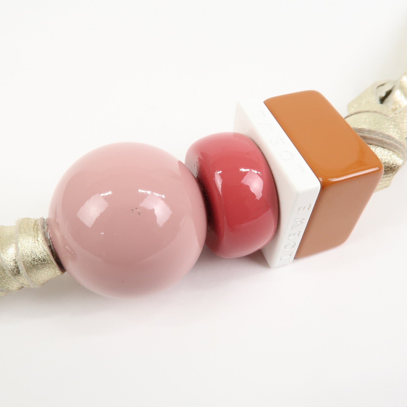 LOEWE Logo Leather Plastic Bag Charm Key Charm Key Chain Gold Pink