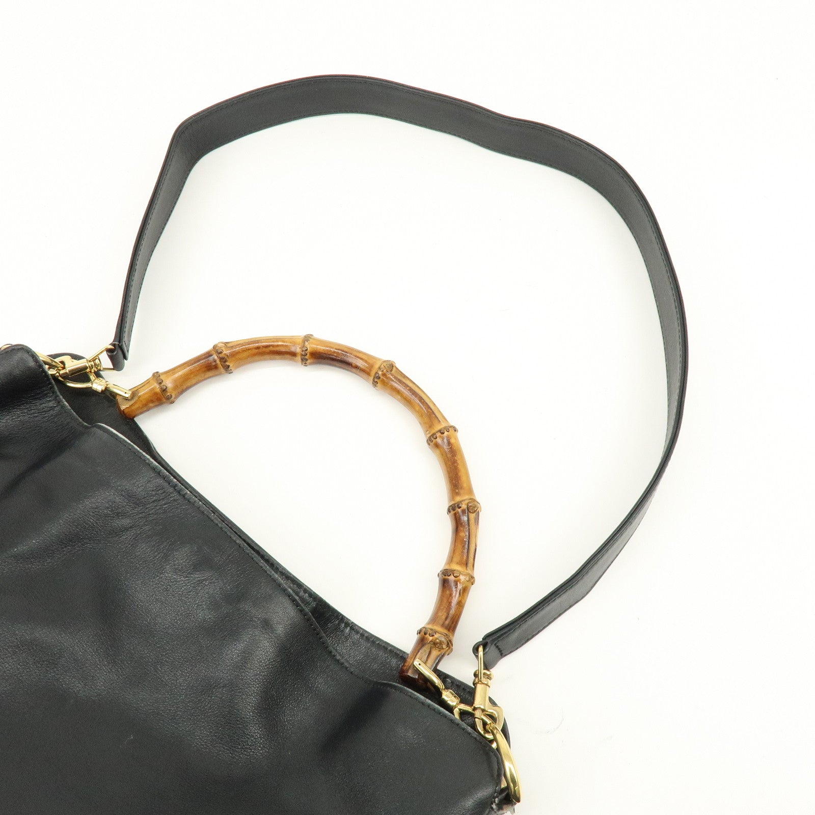 GUCCI Bamboo Leather 2Way Hand Shoulder Bag Black 001・2058・1577・0