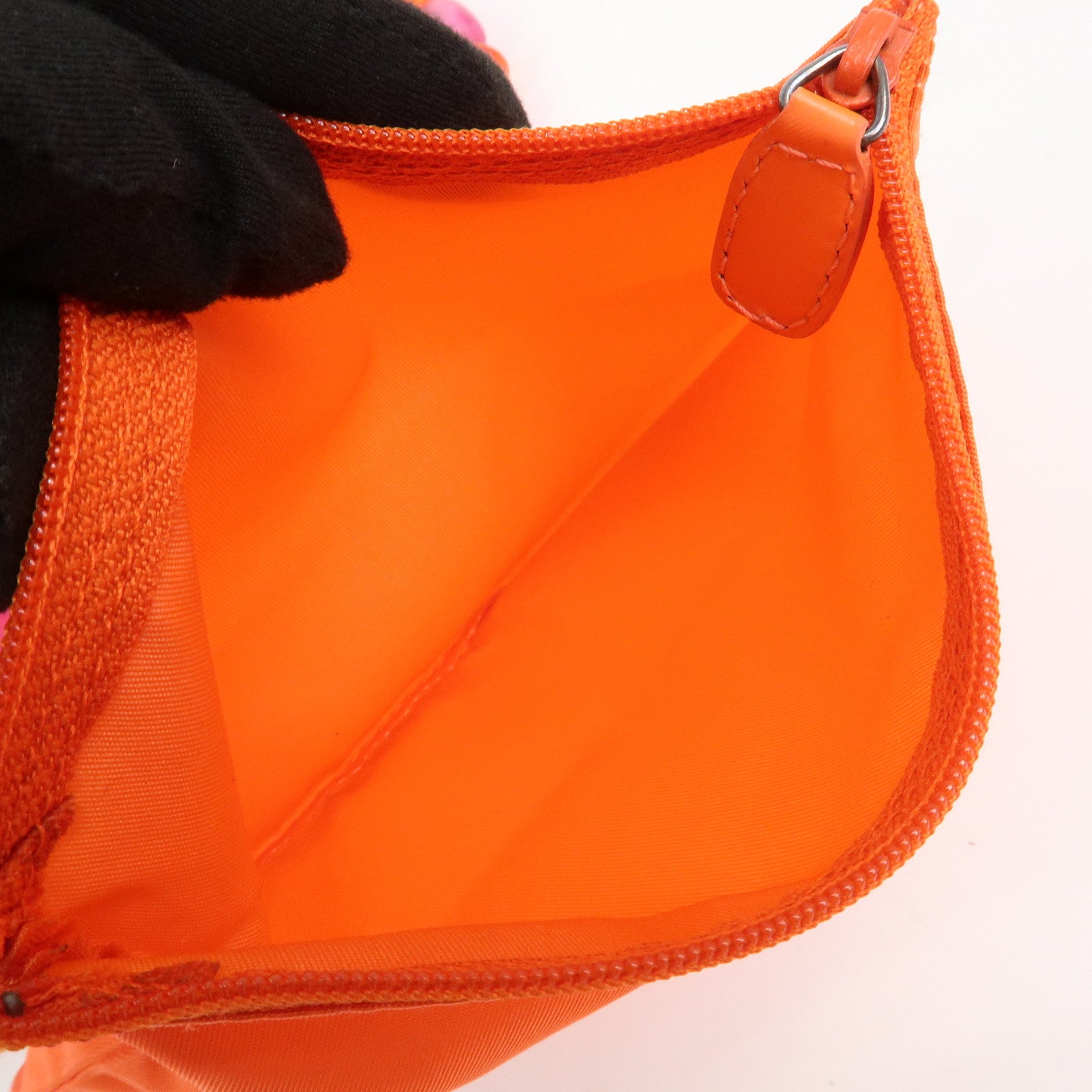 Christian Dior Malice Pearl Logo Nylon Hand Bag Pink Orange