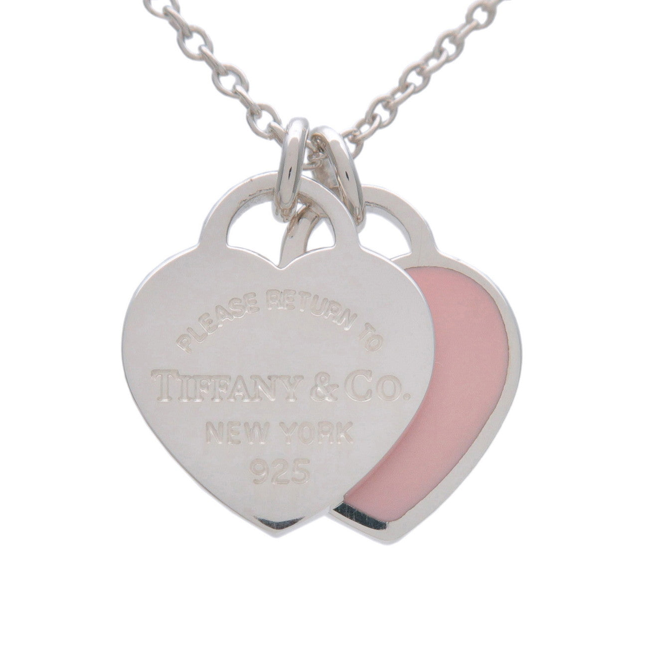 Tiffany & Co Return to Tiffany Double Heart Tag Necklace SV925 Pink