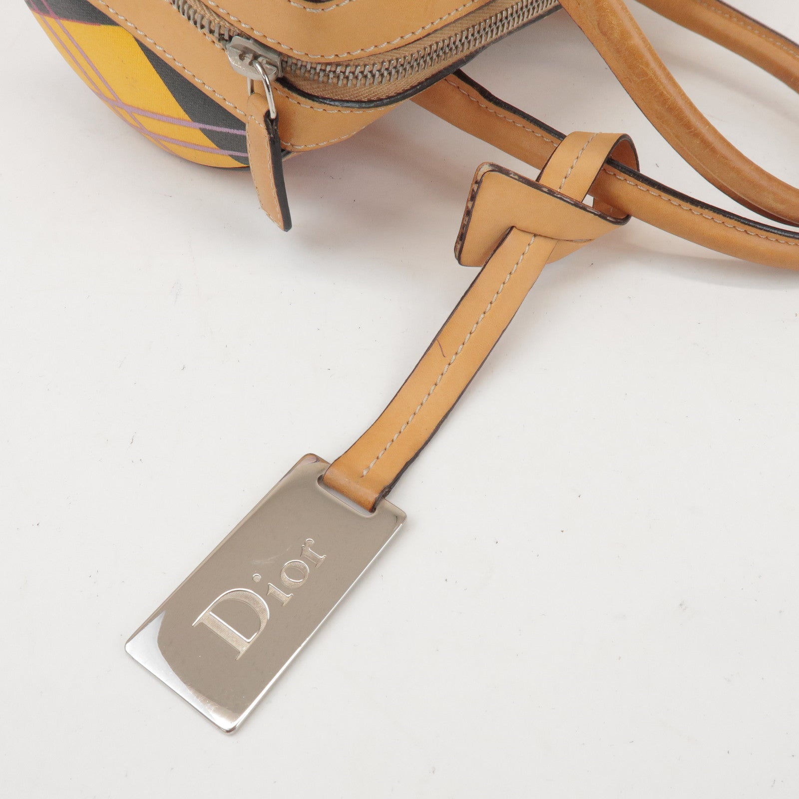 Christian Dior PVC Leather Hand Bag Light Brown Pink Orange