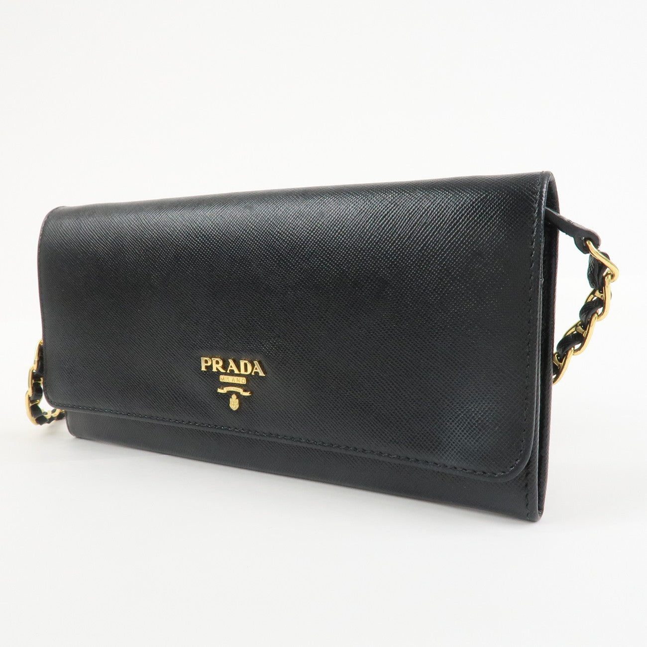 PRADA Saffiano Leather Chain Wallet WOC Black 1M1290
