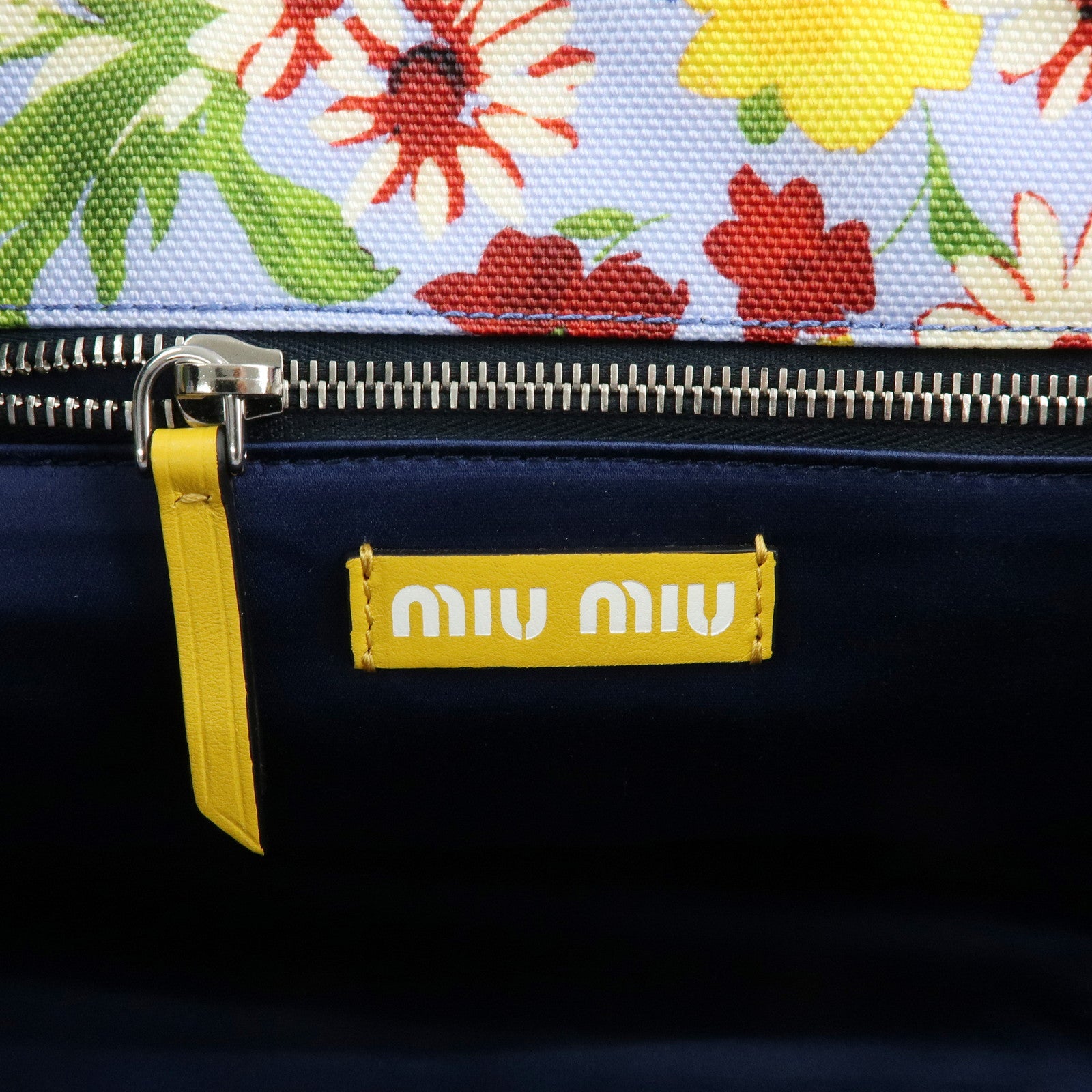 MIU MIU Canvas Leather 2Way Hand Shoulder Bag Blue Yellow 5BA085