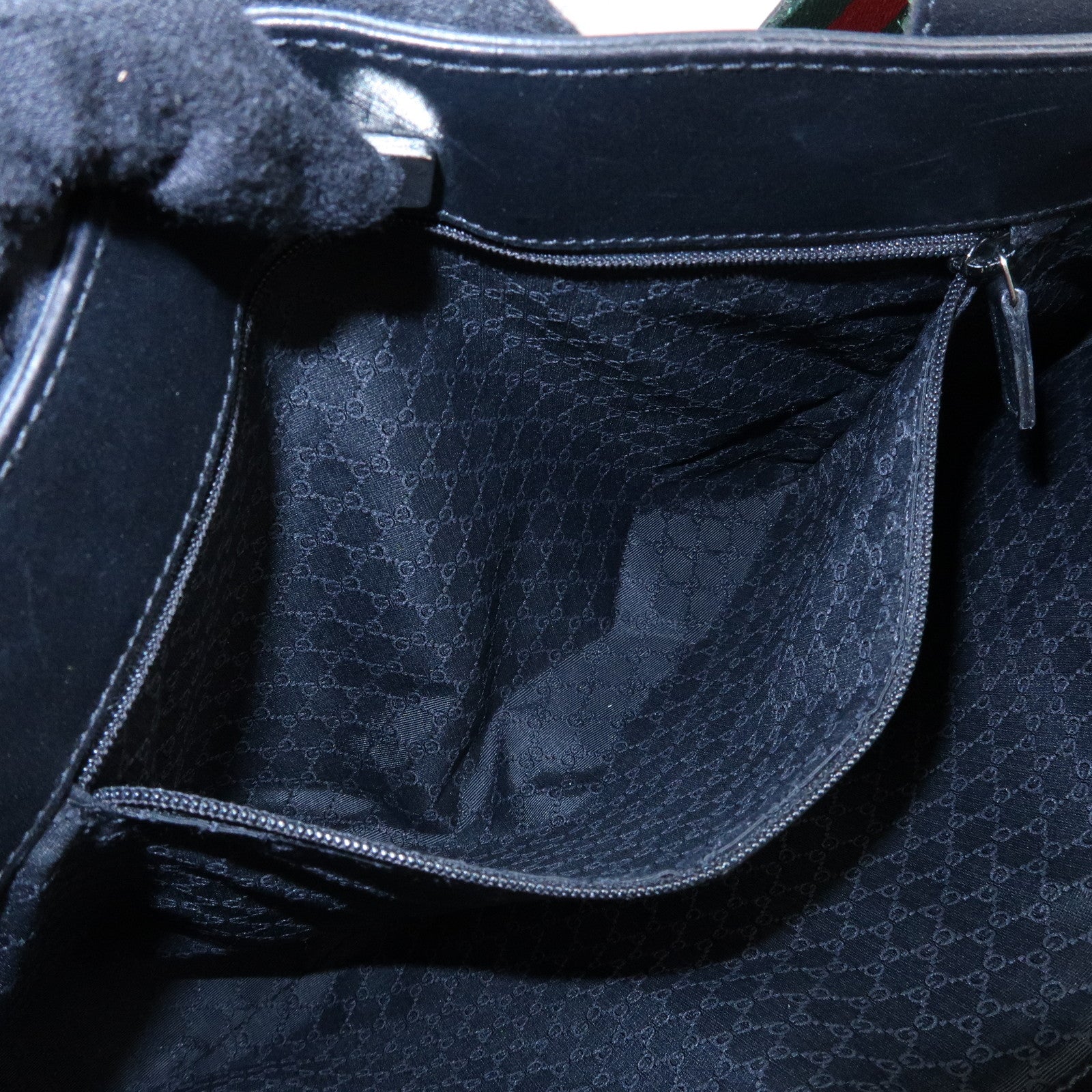 GUCCI Sherry Leather Tote Bag Shoulder Bag Hand Bag Black 73983