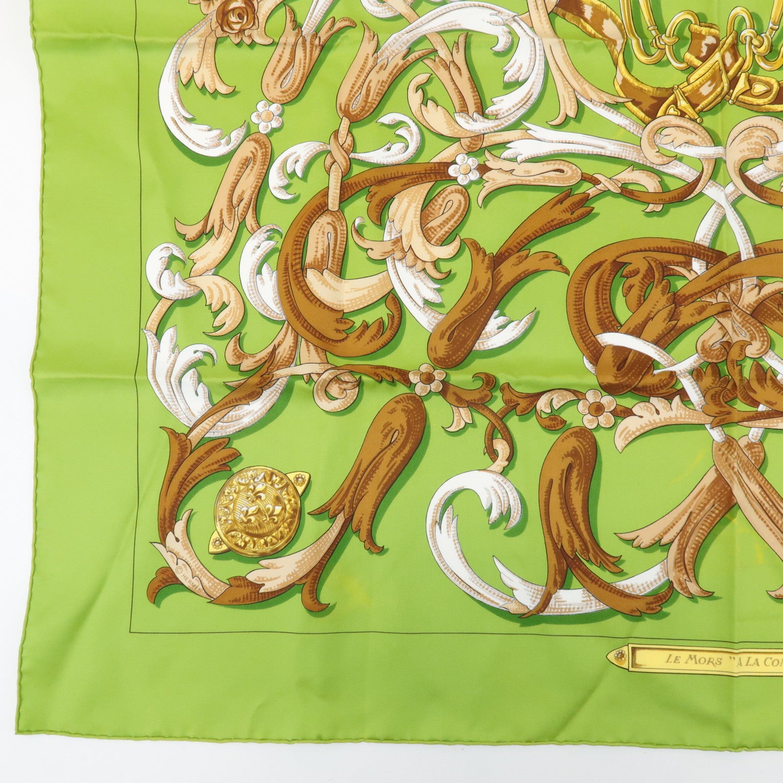 HERMES Carre 90 Silk 100% LE MORS A LA CONTETABLE Scarf Green Used