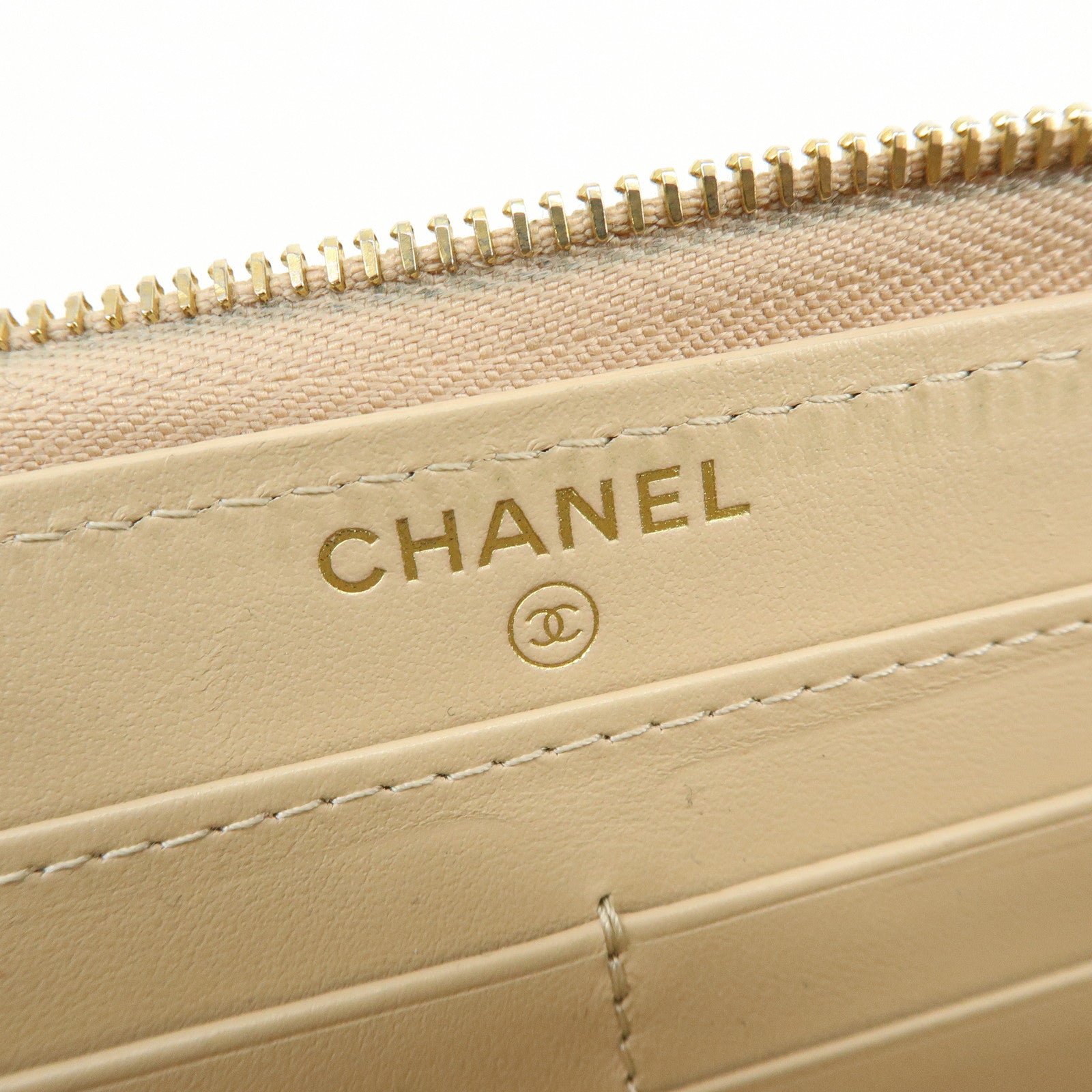 CHANEL Matelasse COCO Mark Caviarskin Zipppy Long Wallet Beige