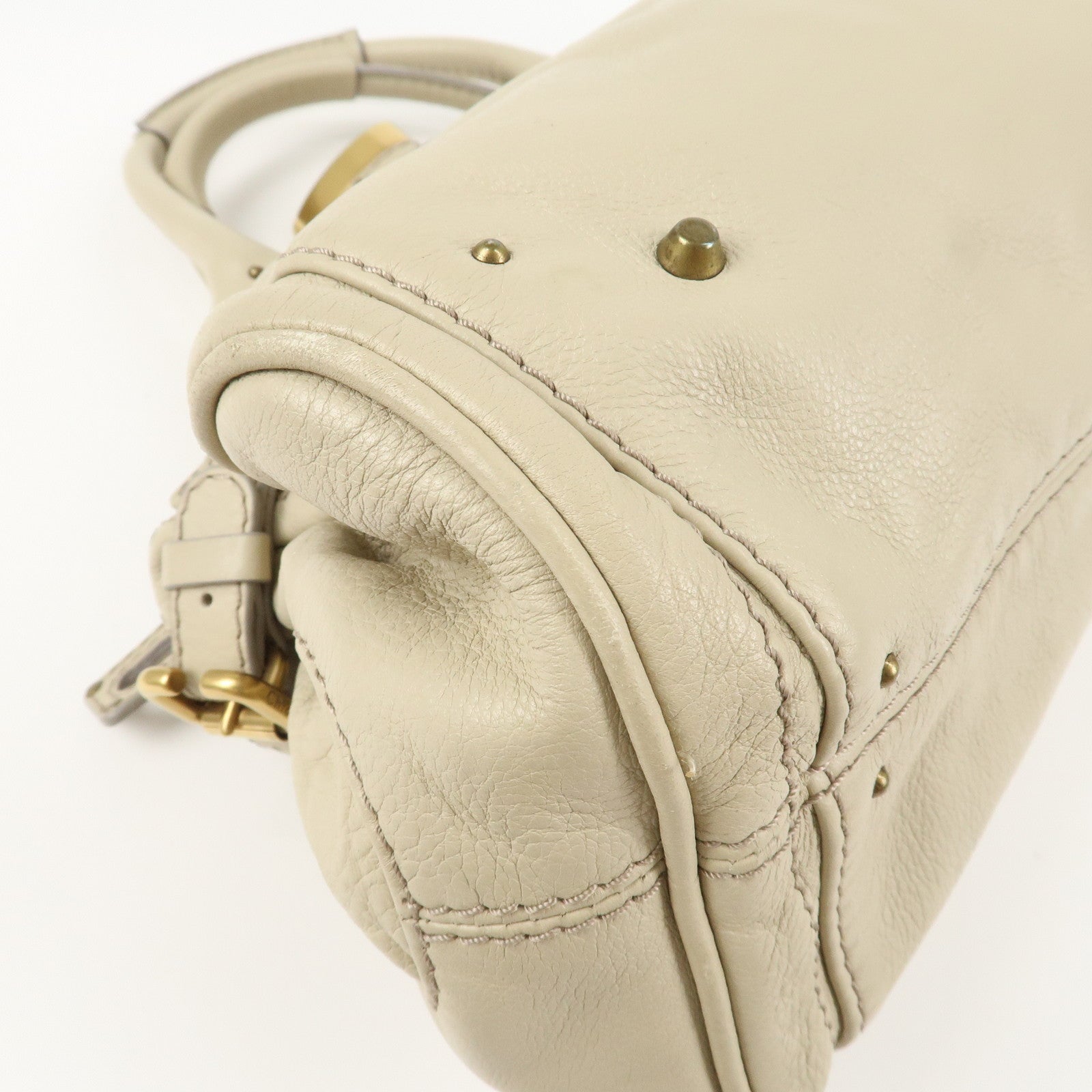 Chloe Paddington Leather Medium Hand Bag Shoulder Bag Beige Used
