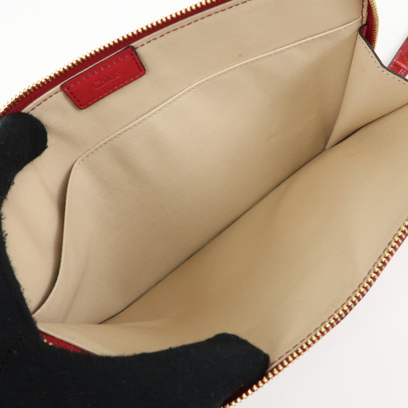 Chloe See By Chloe Embossed Leather Clutch Bag Flat Pouch Red