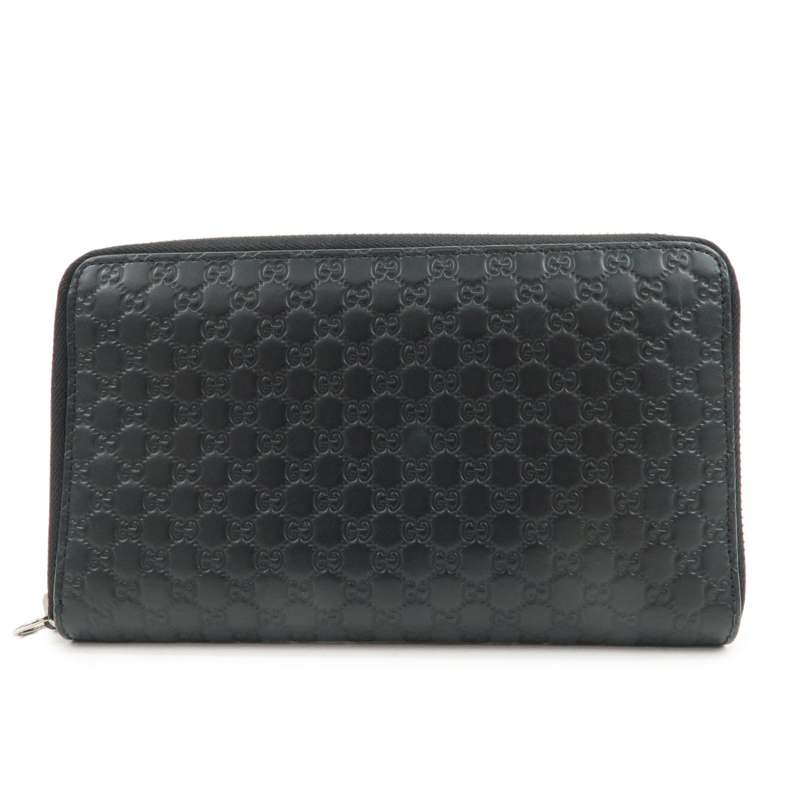 GUCCI Logo Micro Guccissima Zippy Leather Long Wallet Black 391465