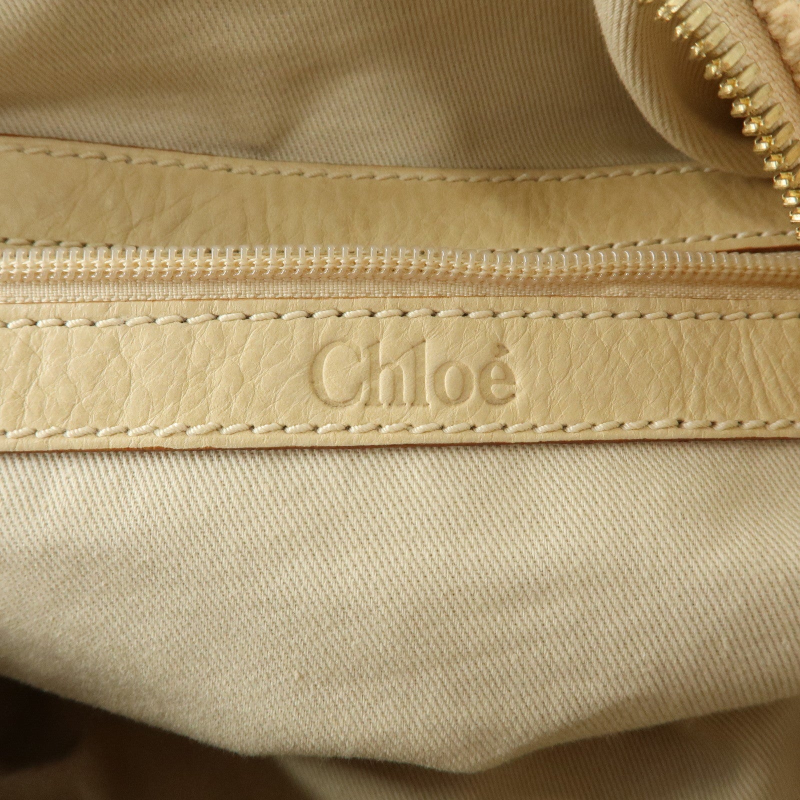 Chloe Cotton Leather Boston Bag Hand Bag Shoulder Bag Beige