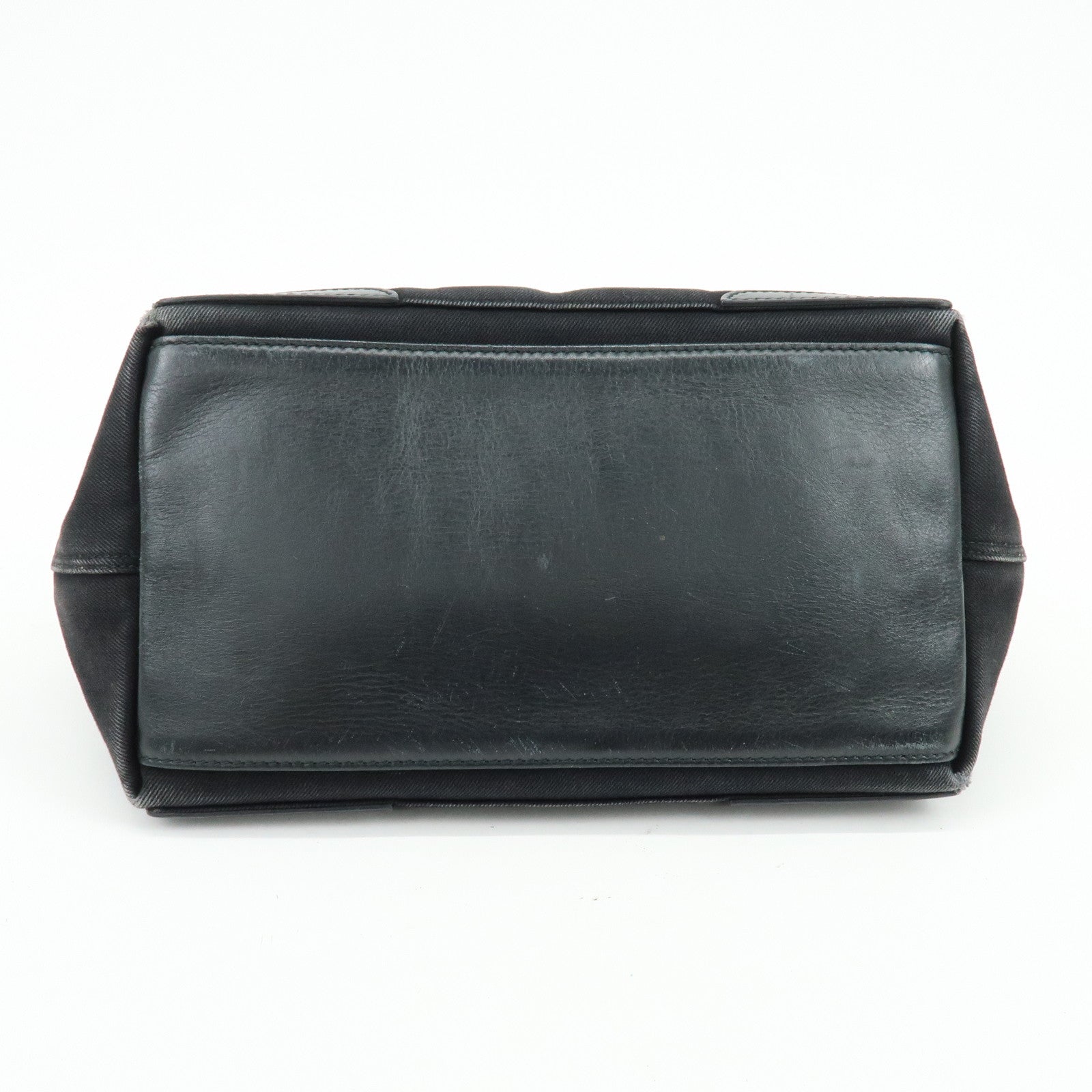 BALENCIAGA Navy Cabas Small Canvas Leather Tote Bag Black 339933