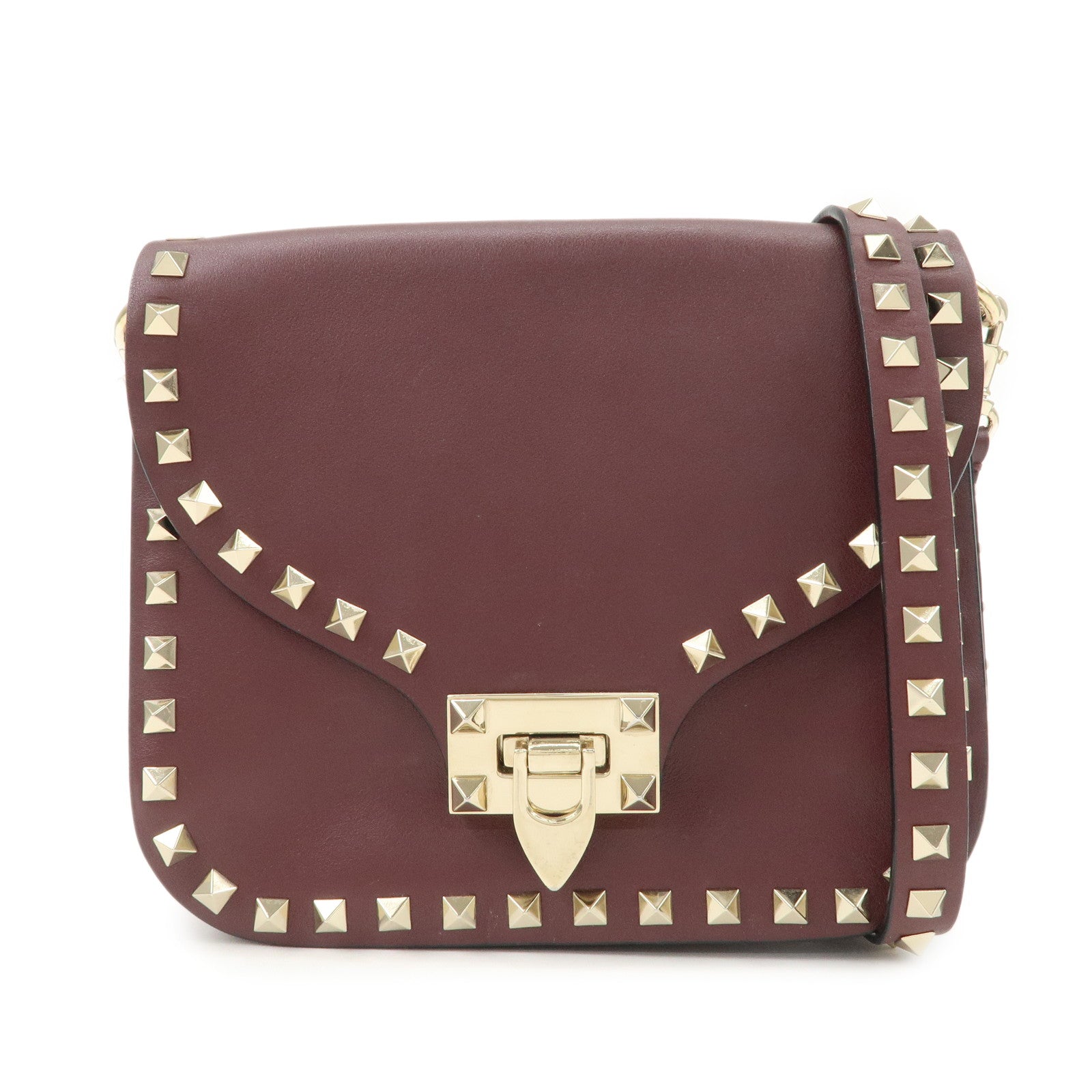 VALENTINO Rock Studs Leather Shoulder Bag Hand Bag Brown