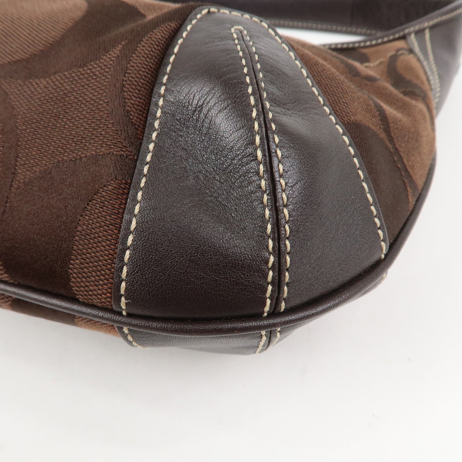 COACH Set Of 2 Canvas Leather Shoulder Bag Hand Bag Brown Beige