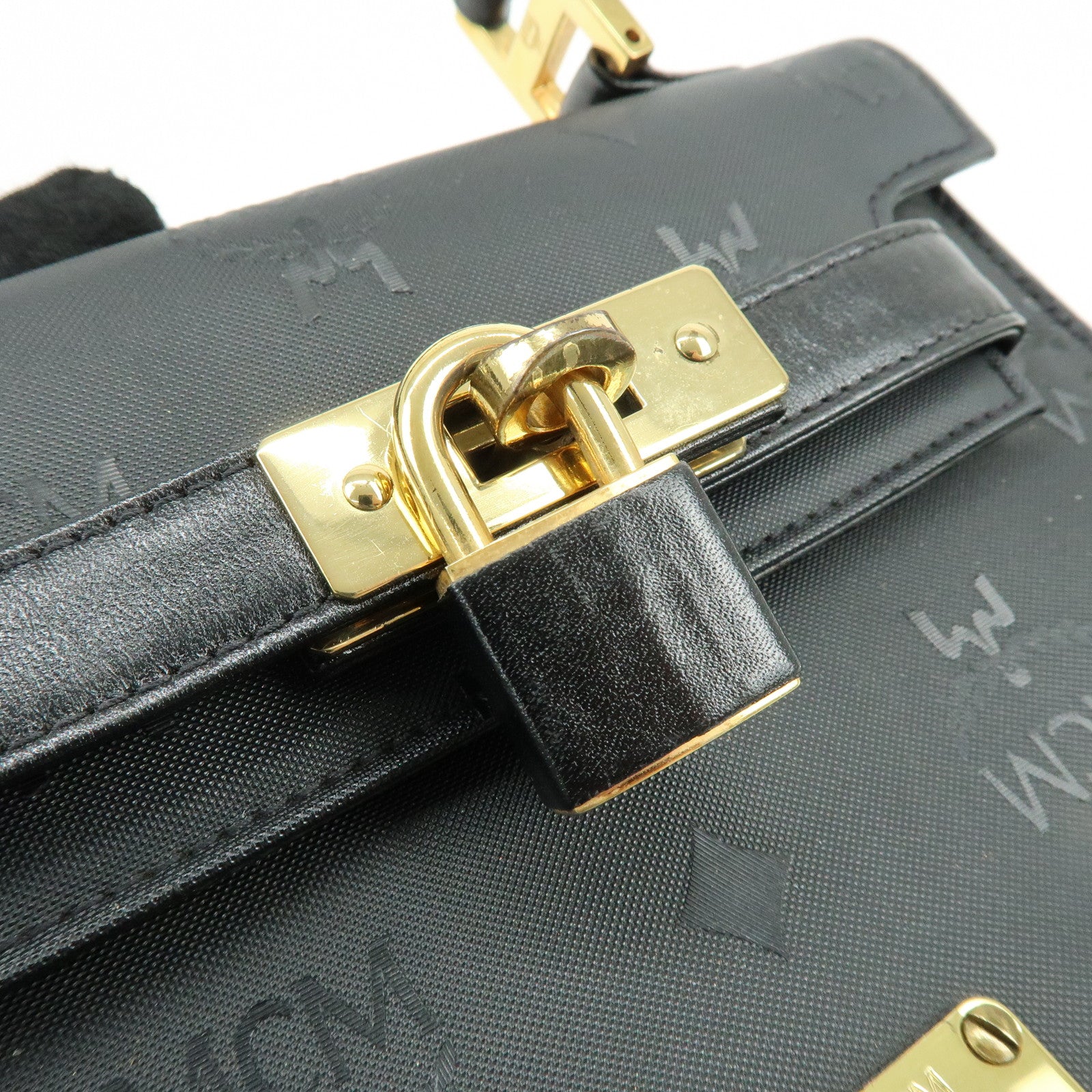 MCM Visetos PVC Leather 2Way Bag Hand Bag Shoulder Bag Black