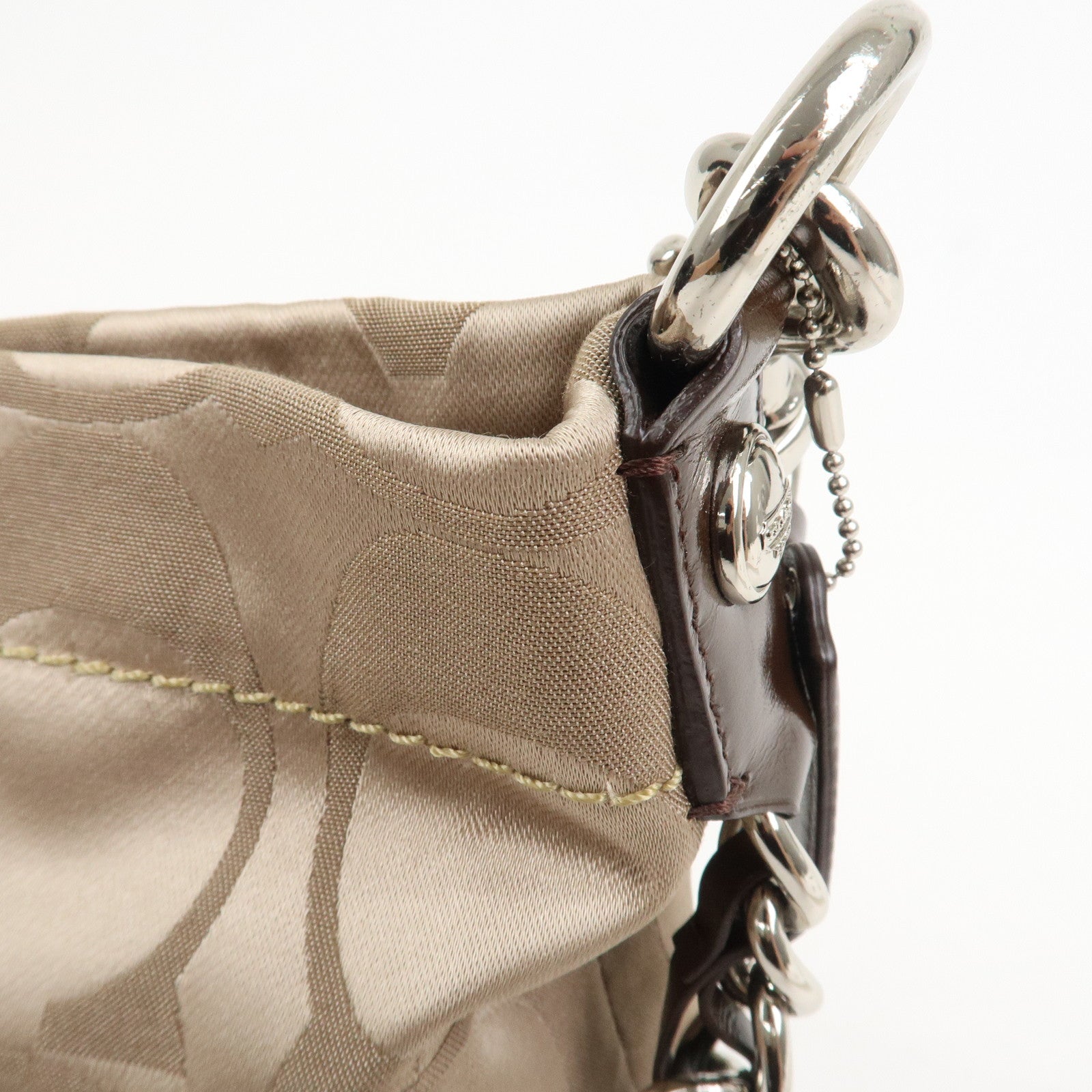 COACH Leather Satin Shoulder Bag Beige Brown F15250