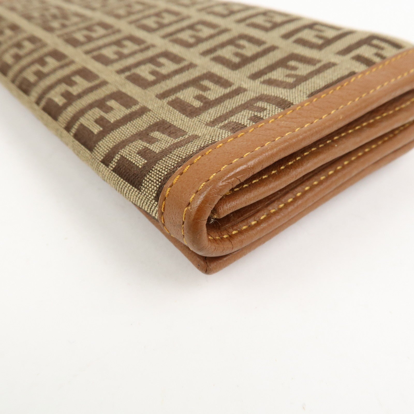 FENDI Zucchino Canvas Leather Bi-fold Long Wallet Brown 8M0000