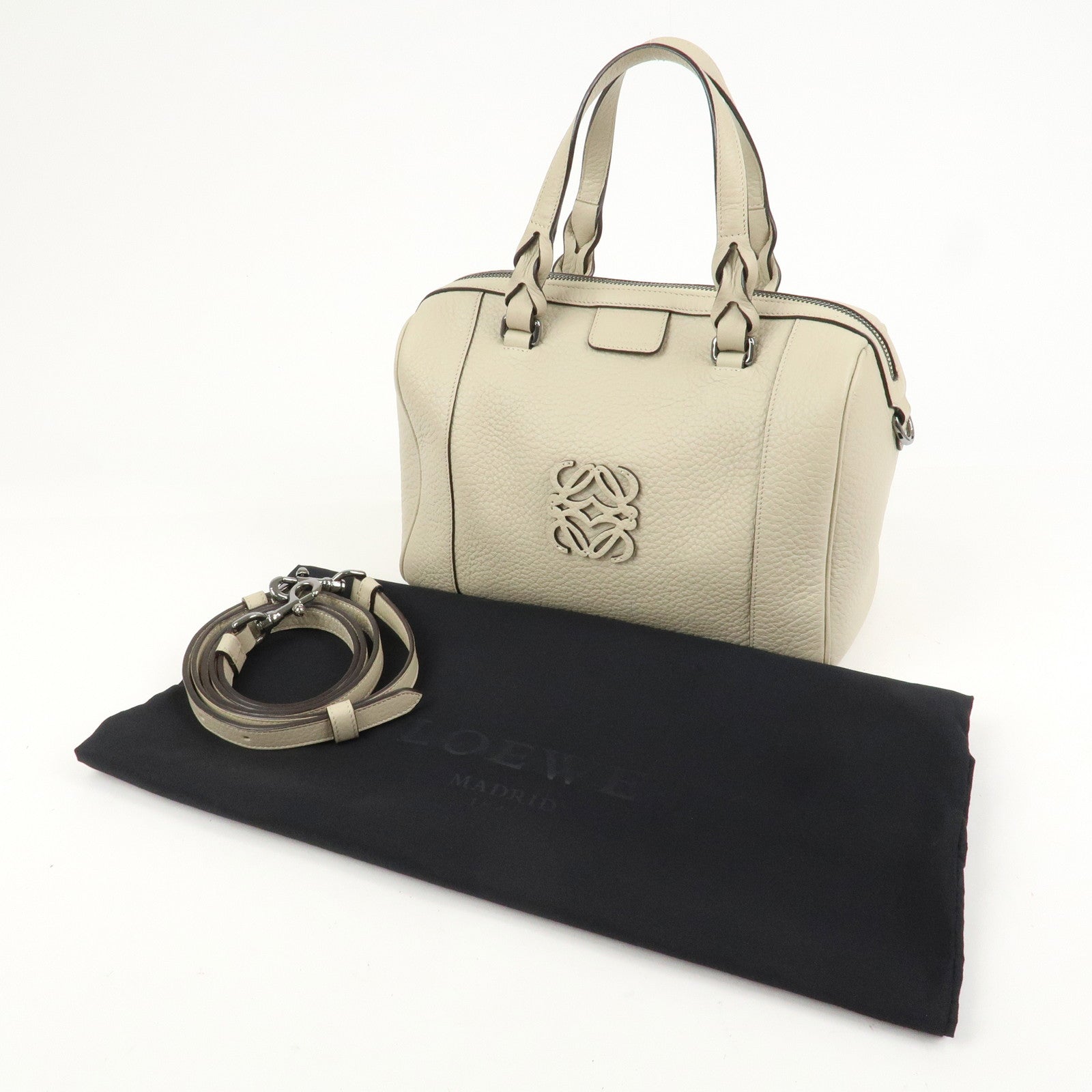 LOEWE Anagram Leather 2Way Bag Shoulder Bag Hand Bag Ivory