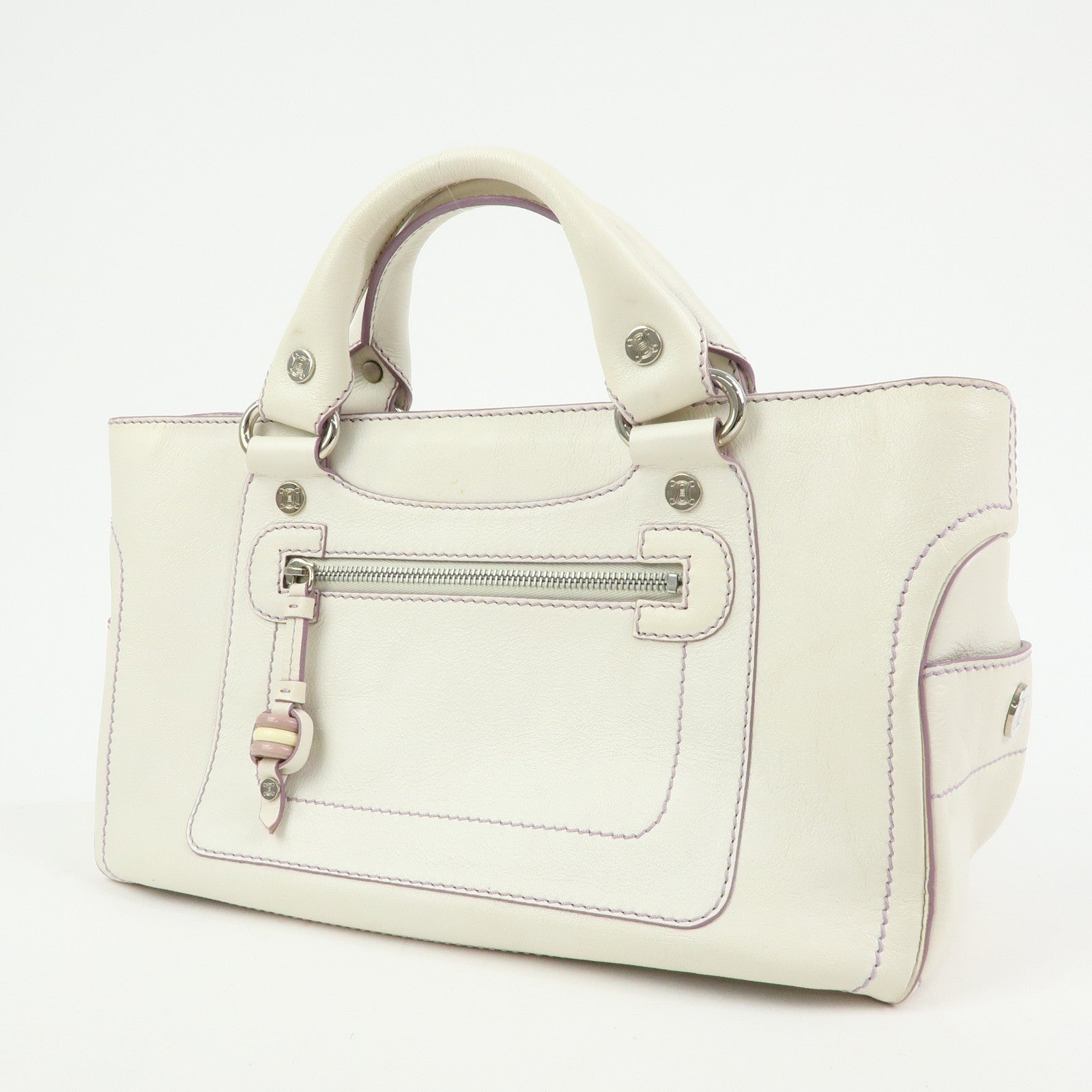 CELINE Macadam Leather Boogie Bag Hand Bag Tote Bag White Purple