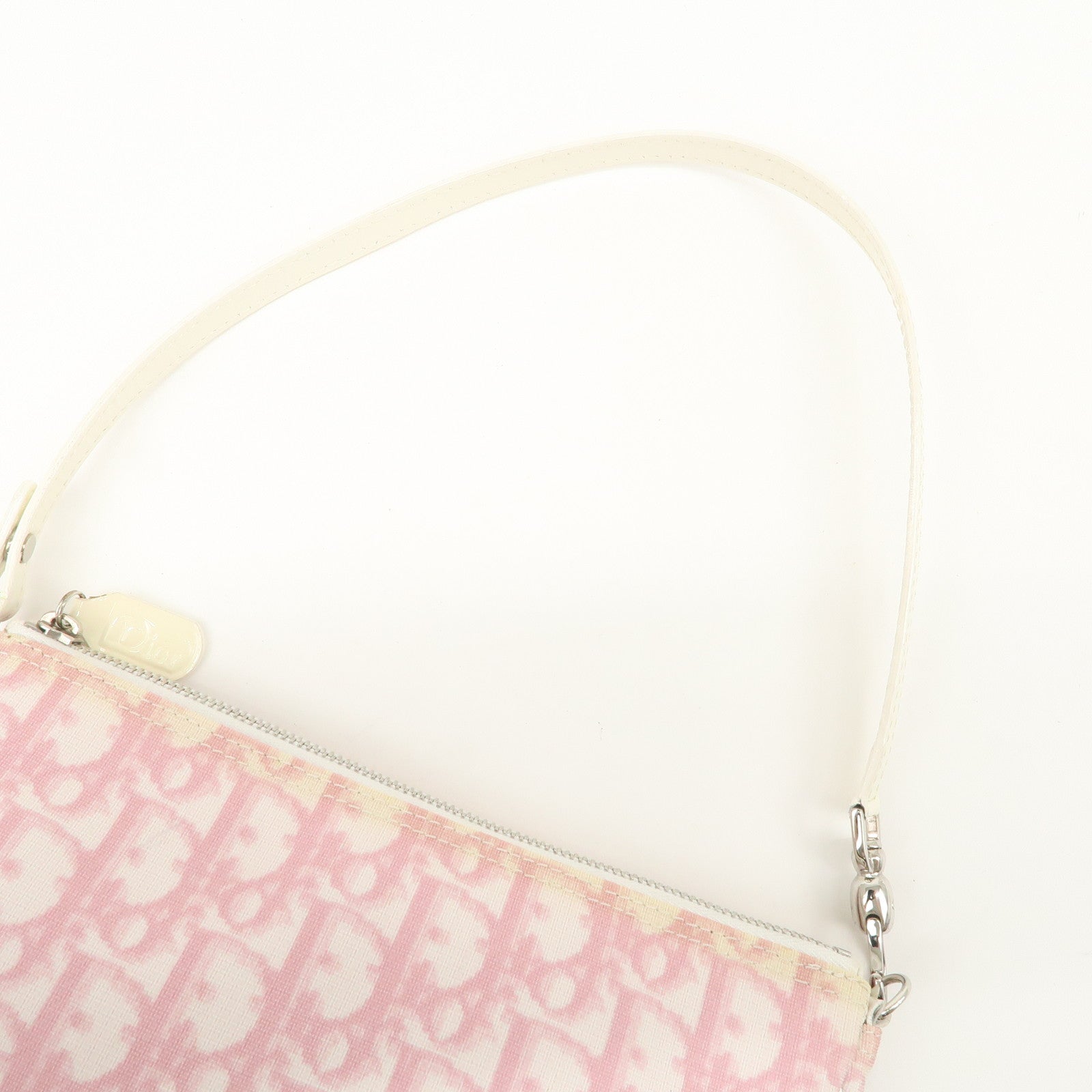 Christian Dior Trotter PVC Leather Saddle Pouch Hand Bag Pink White