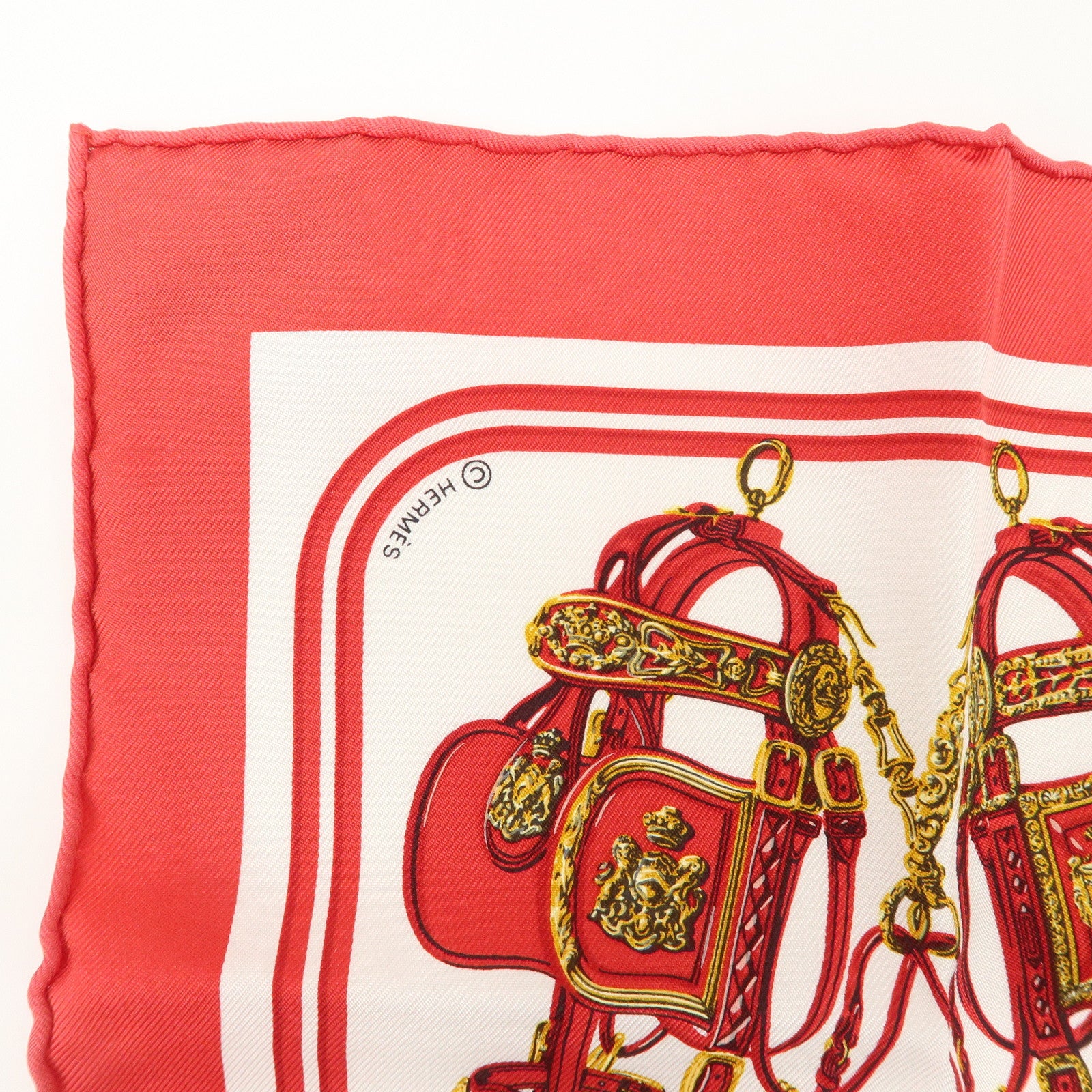 HERMES Carre Nano Silk 100% Scarf  BRIDES DE GALA White Red