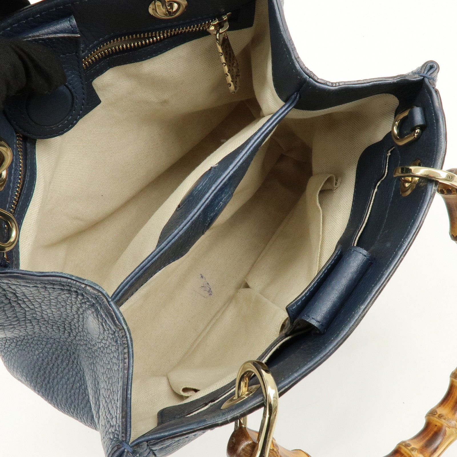 GUCCI Bamboo Leather 2Way Bag Tote Bag Shoulder Bag Blue 336032