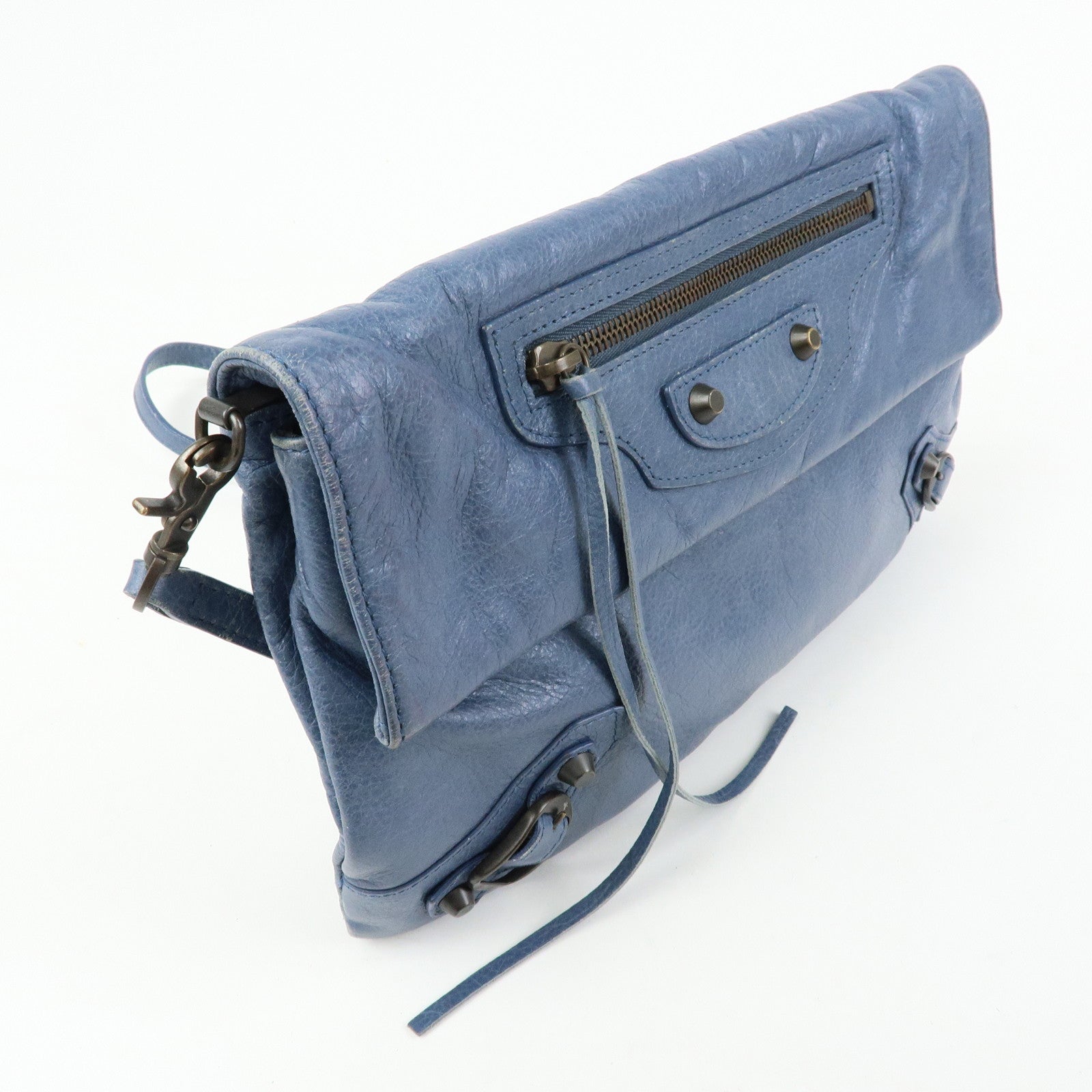 BALENCIAGA Classic Envelope Leather 2Way Shoulder Bag Blue 319376