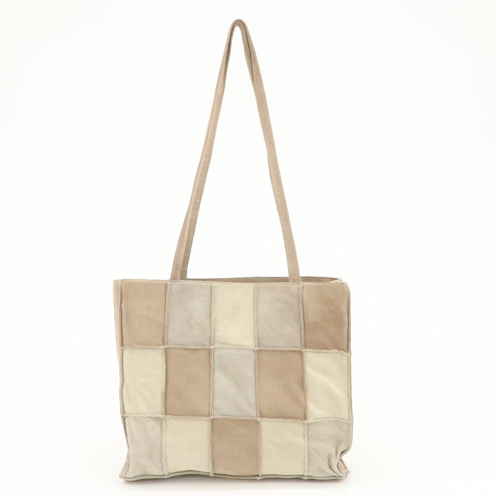 CHANEL Suede Shoulder Bag Tote Bag Patchwork Beige Brown