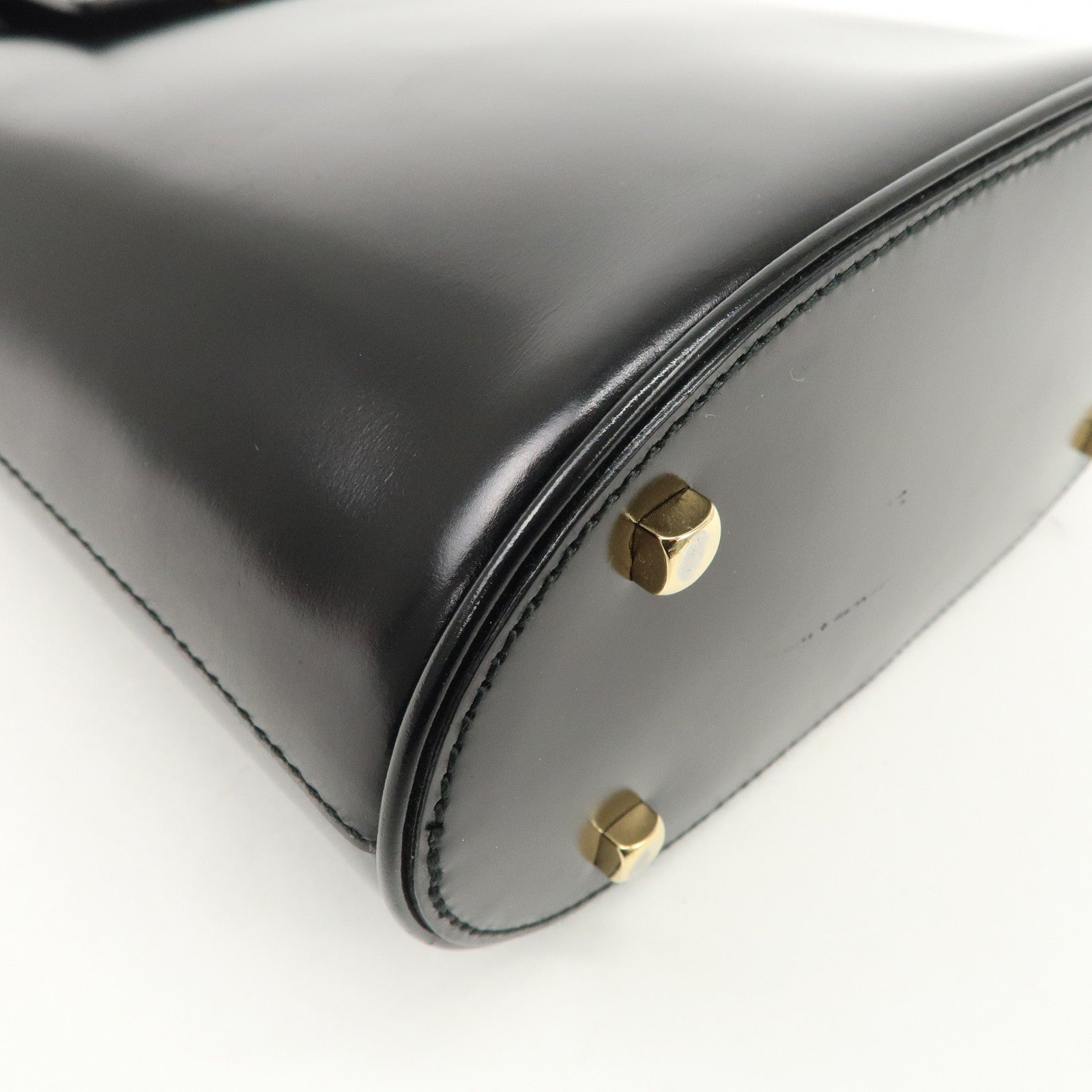 Ferragamo Gancini Leather Hand Bag Black Gold Hardware Used