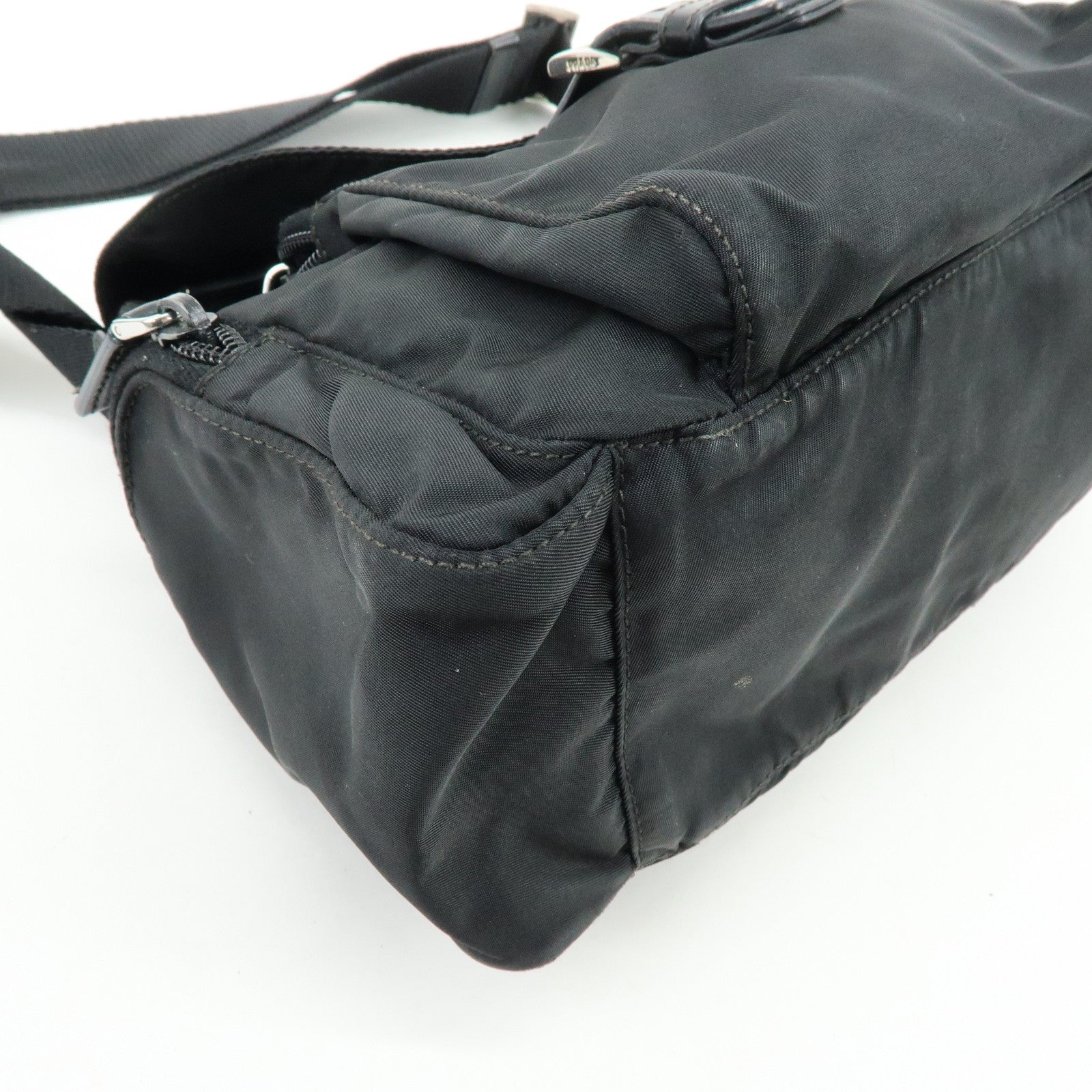 PRADA Triangle Logo Nylon Leather Shoulder Bag Crossbody Bag Black