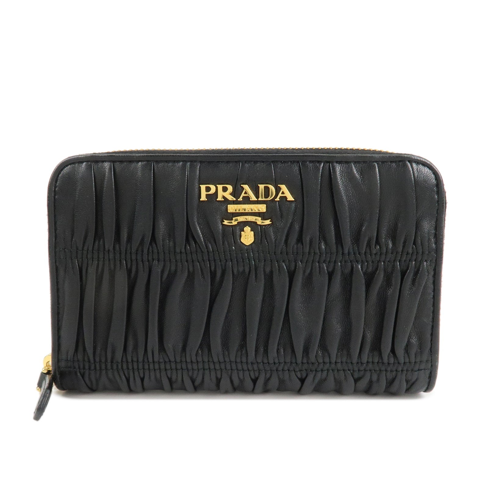 PRADA Nappa Leather Round Zippy Compact Wallet Black 1ML157