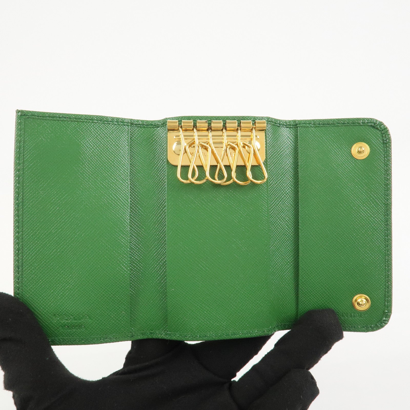 PRADA Logo Saffiano Leather 6 Rings Key Case Green 1M0222
