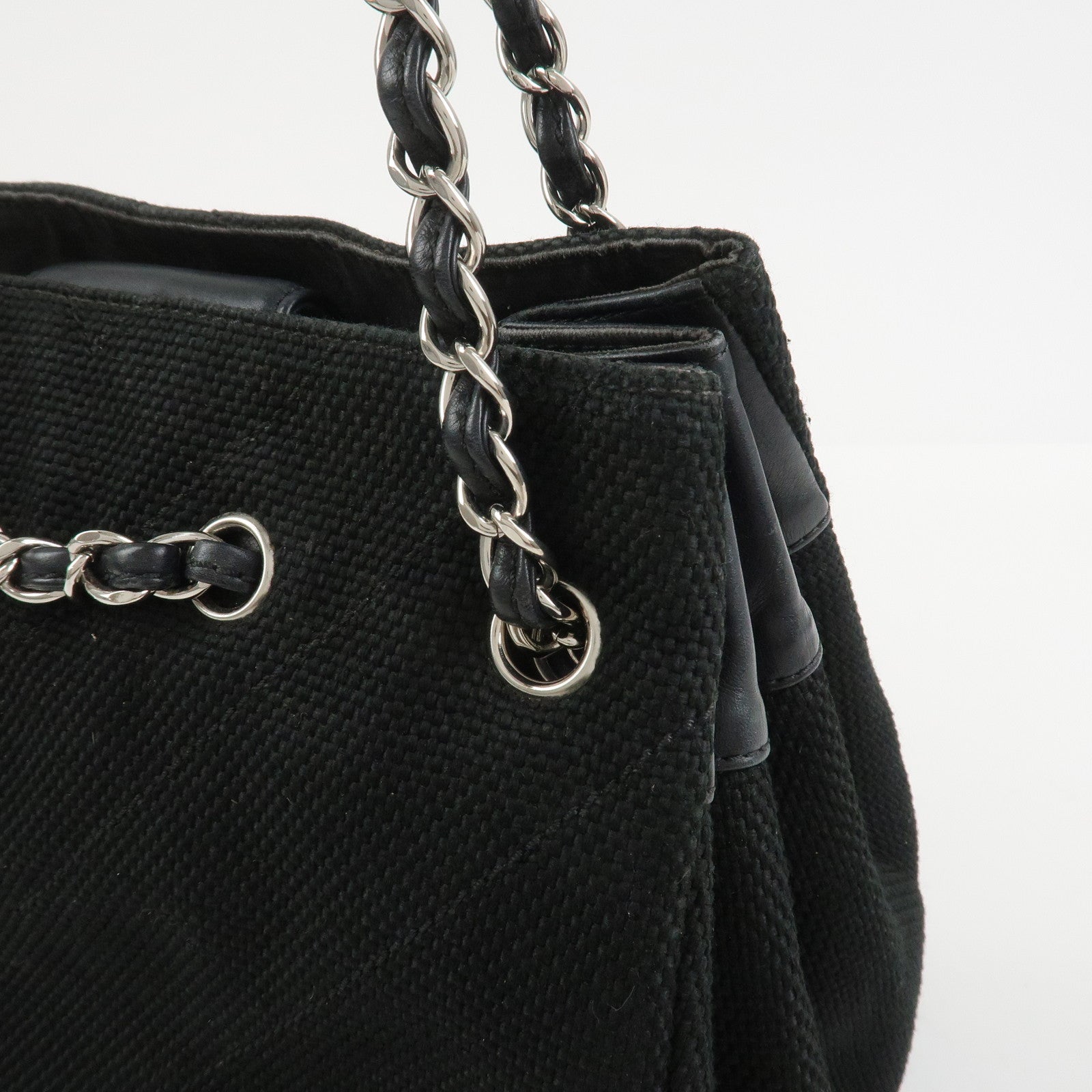 CHANEL COCO Mark Canvas Leather Chain Shoulder Bag Black