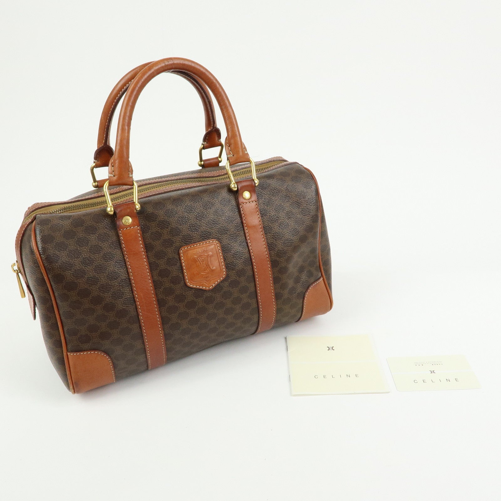 CELINE Macadam PVC Leather Boston Bag Hand Bag Brown
