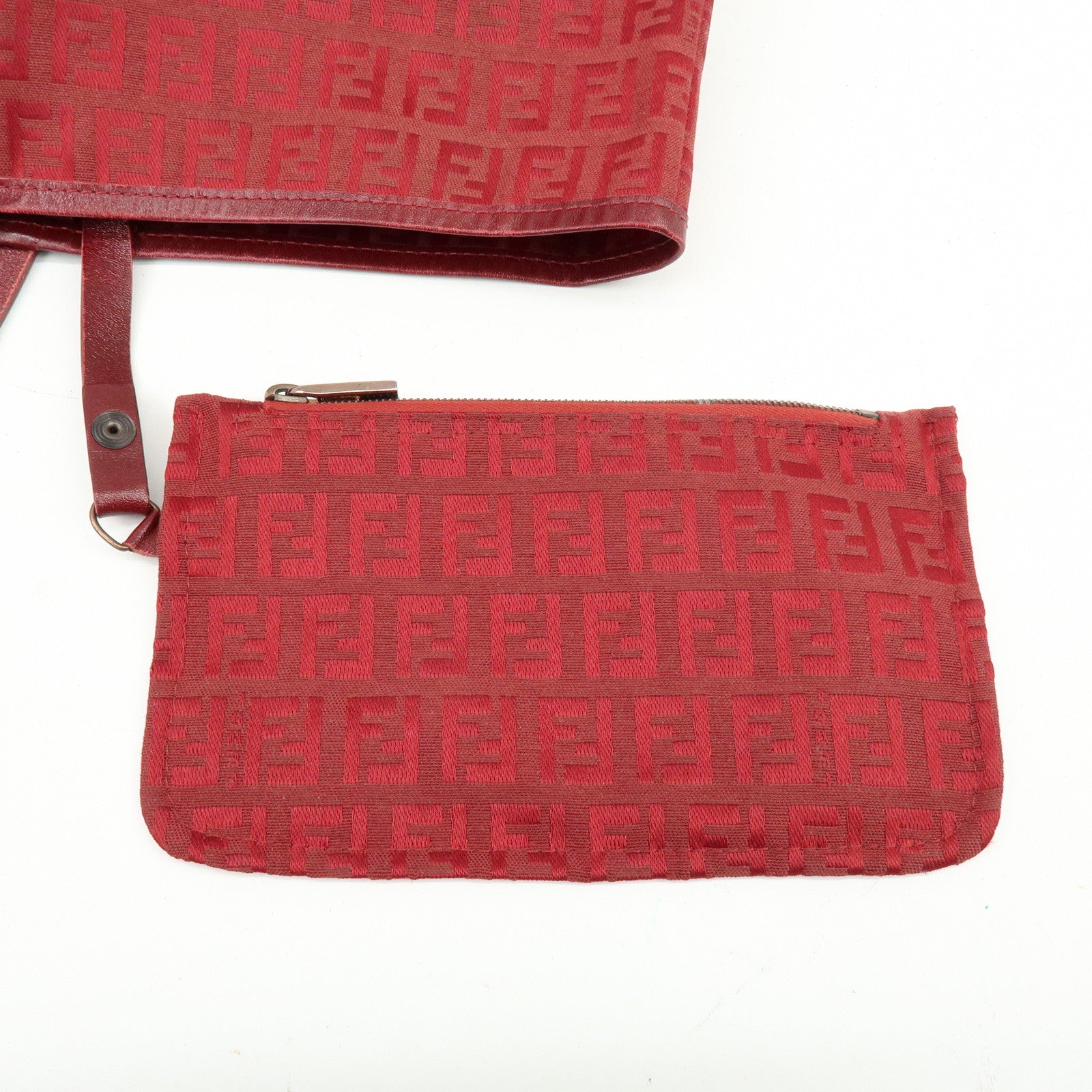FENDI Zucchino Canvas Leather Tote Bag Shoulder Bag Red 8BH005